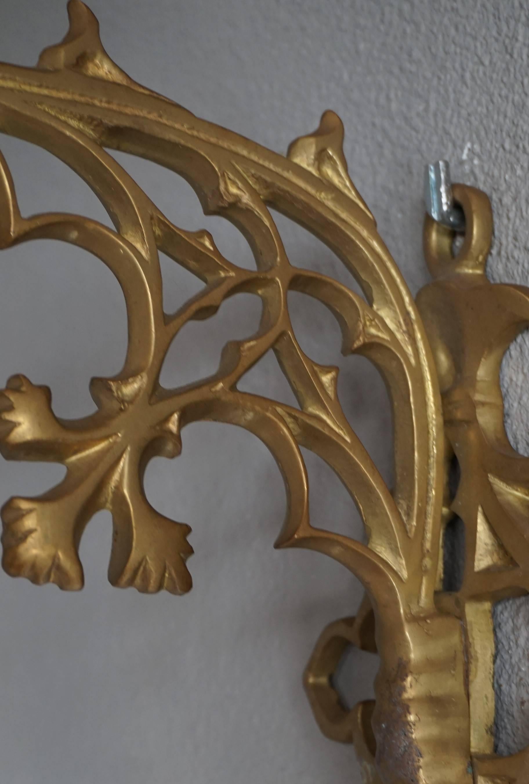 Early 20th Century Cast Brass or Bronze Gothic Revival Wall Brackets with Hooks 2