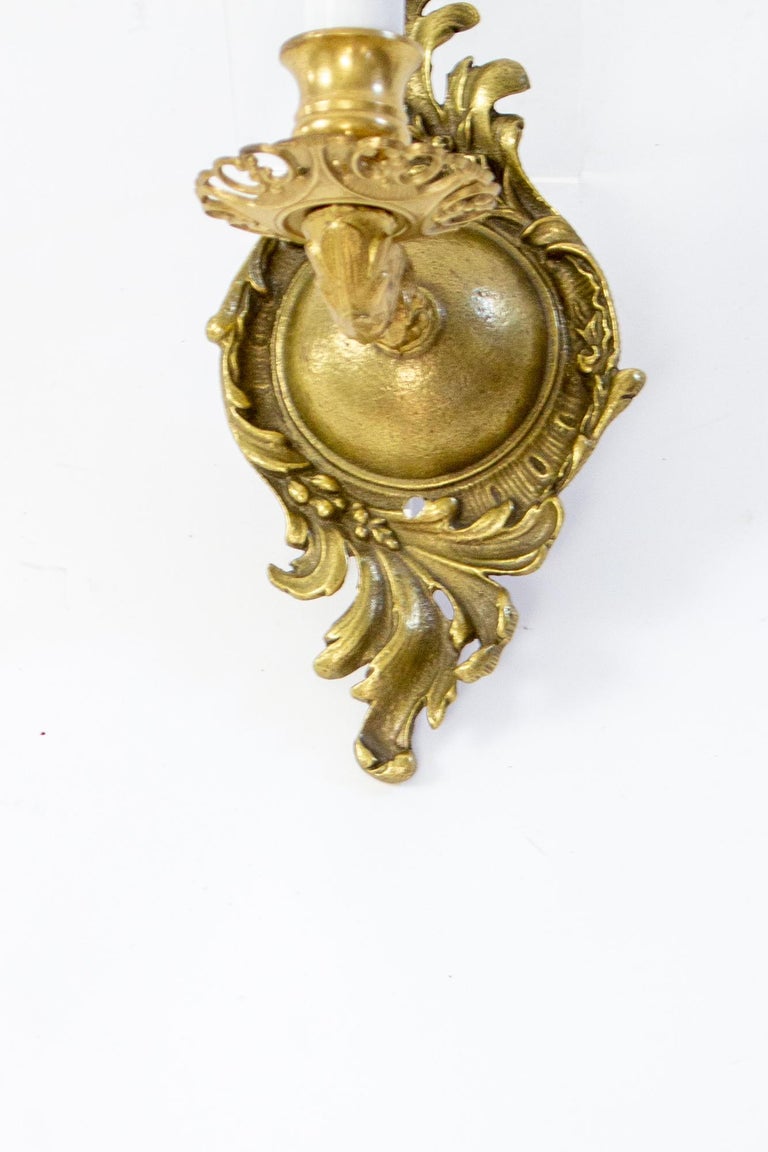 Early 20th Century Cast Brass Rococo Sconces, a Pair For Sale at 1stDibs