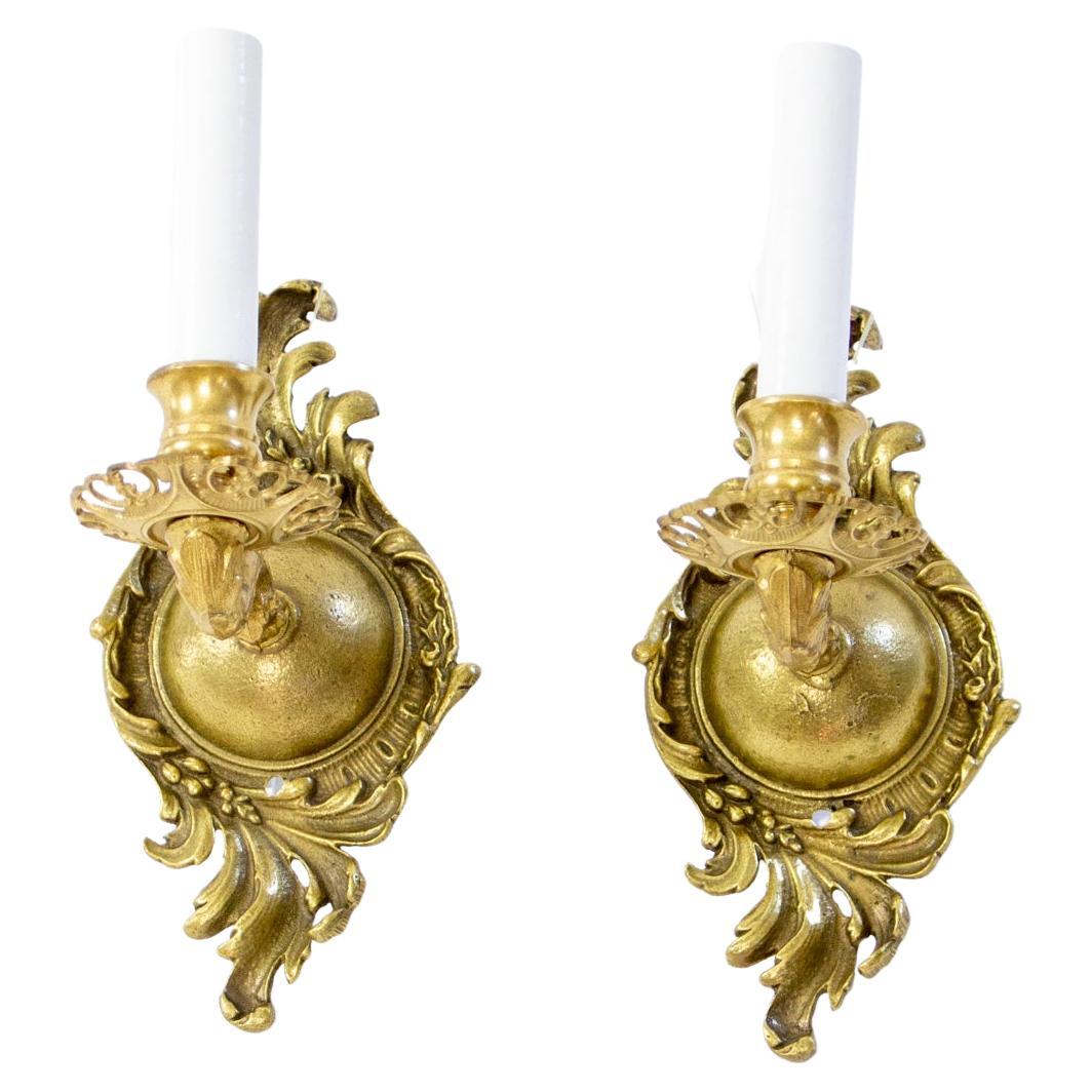 Early 20th Century Cast Brass Rococo Sconces, a Pair For Sale