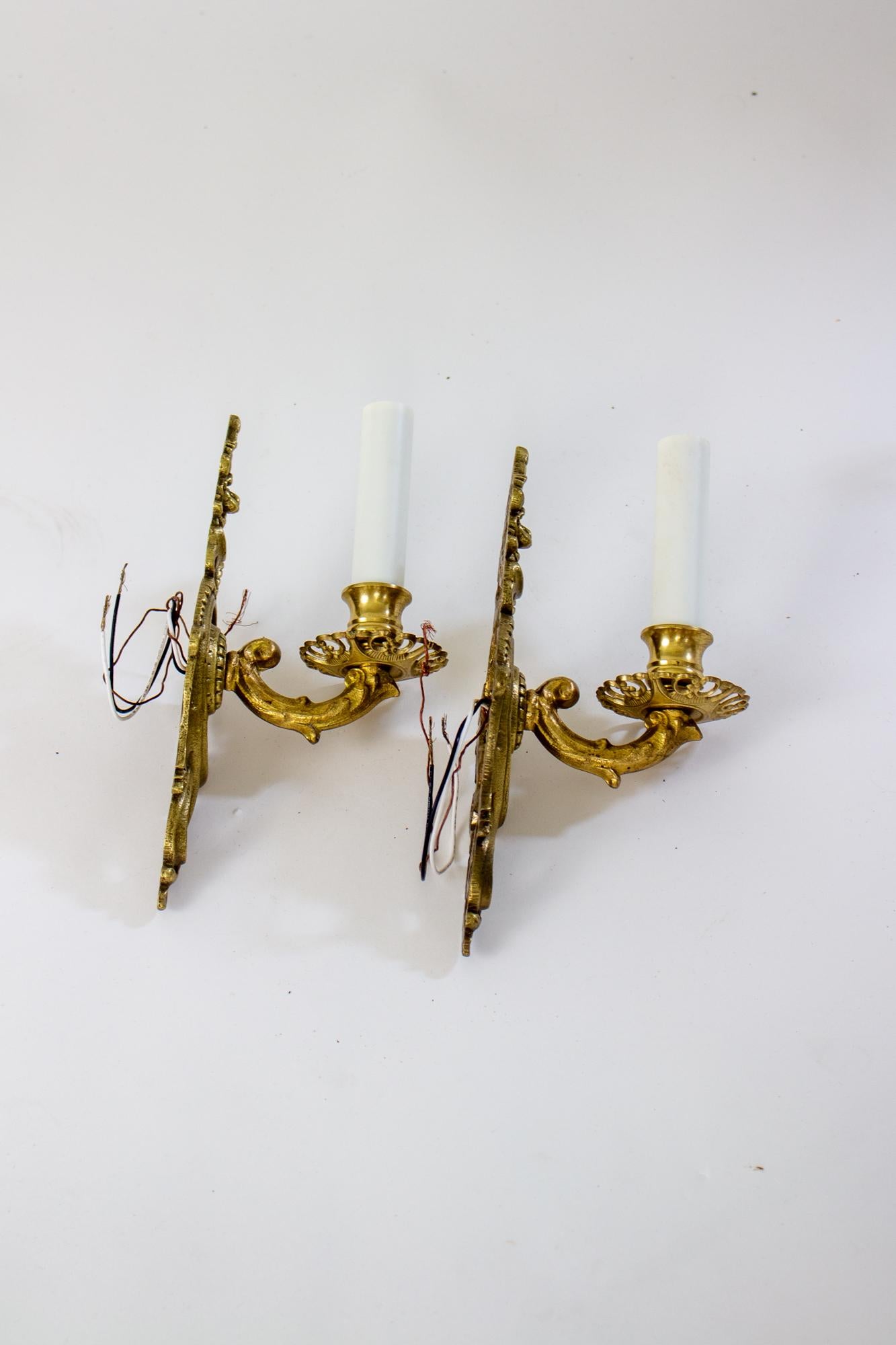 Beaux Arts Early 20th Century Cast Brass Sconces - a Pair For Sale