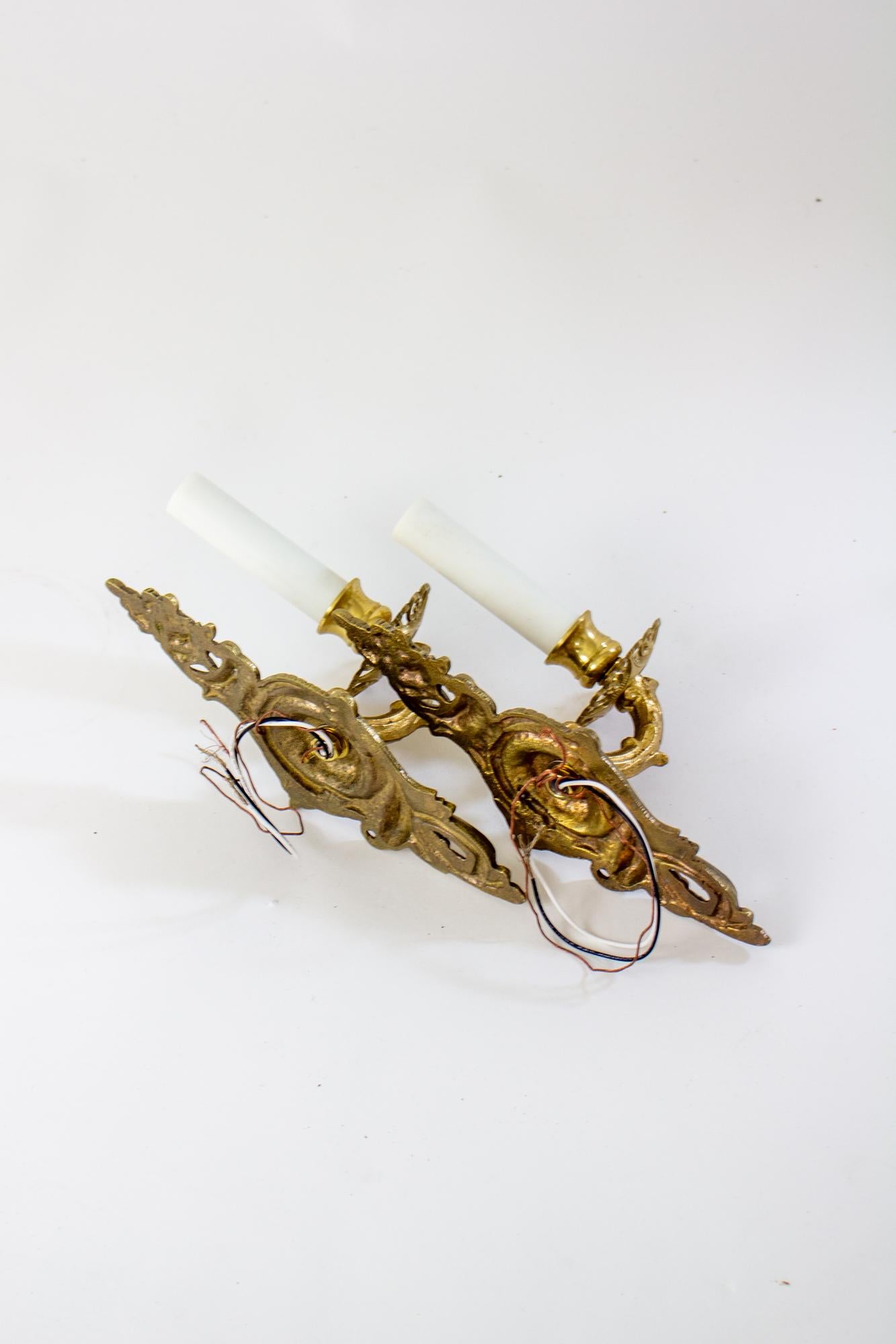 French Early 20th Century Cast Brass Sconces - a Pair For Sale