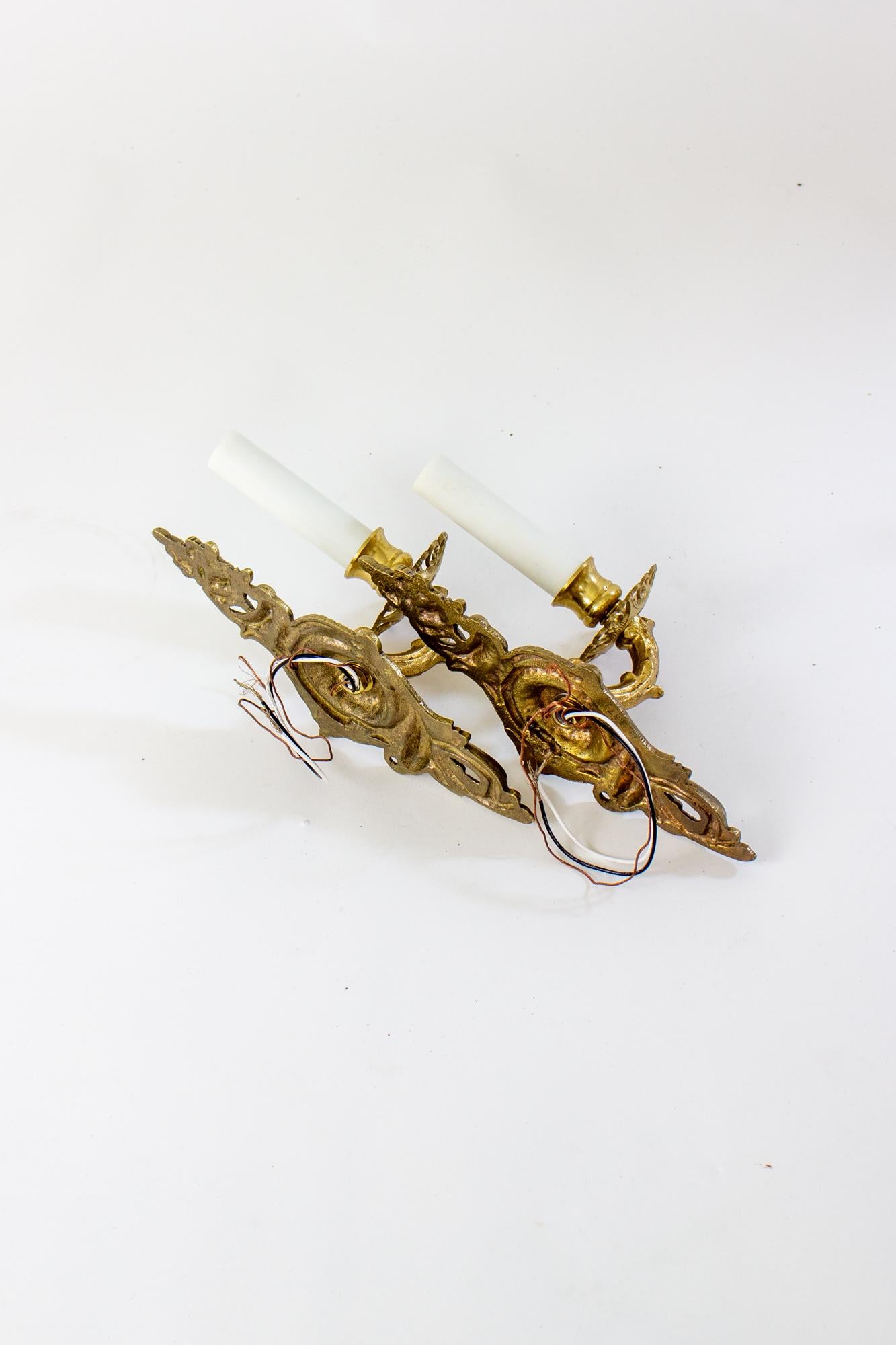 Early 20th Century Cast Brass Sconces - a Pair In Good Condition For Sale In Canton, MA