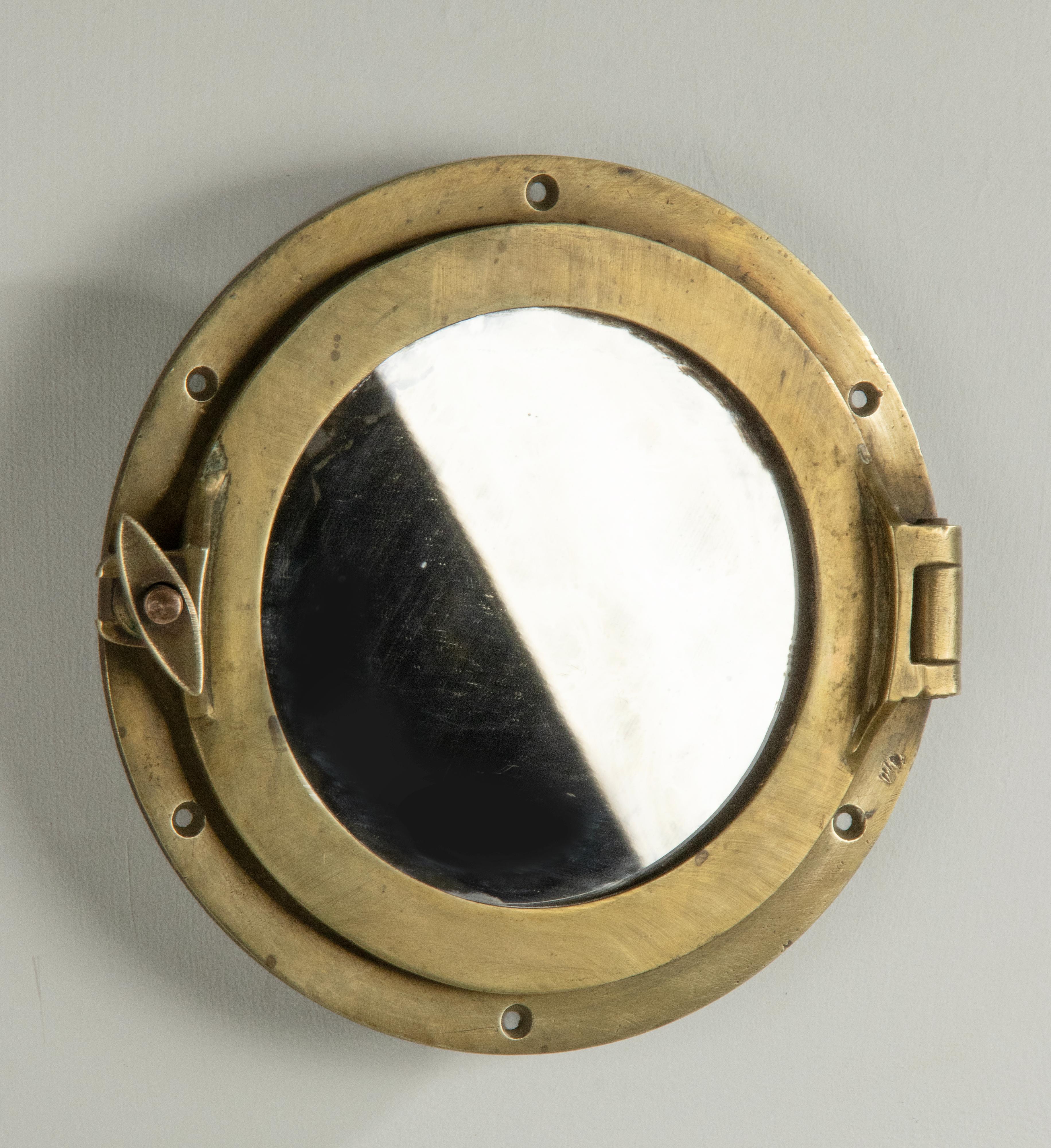 Early 20th Century Cast Brass Small Mirror Ship Porthole For Sale 5