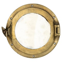 Antique Early 20th Century Cast Brass Small Mirror Ship Porthole