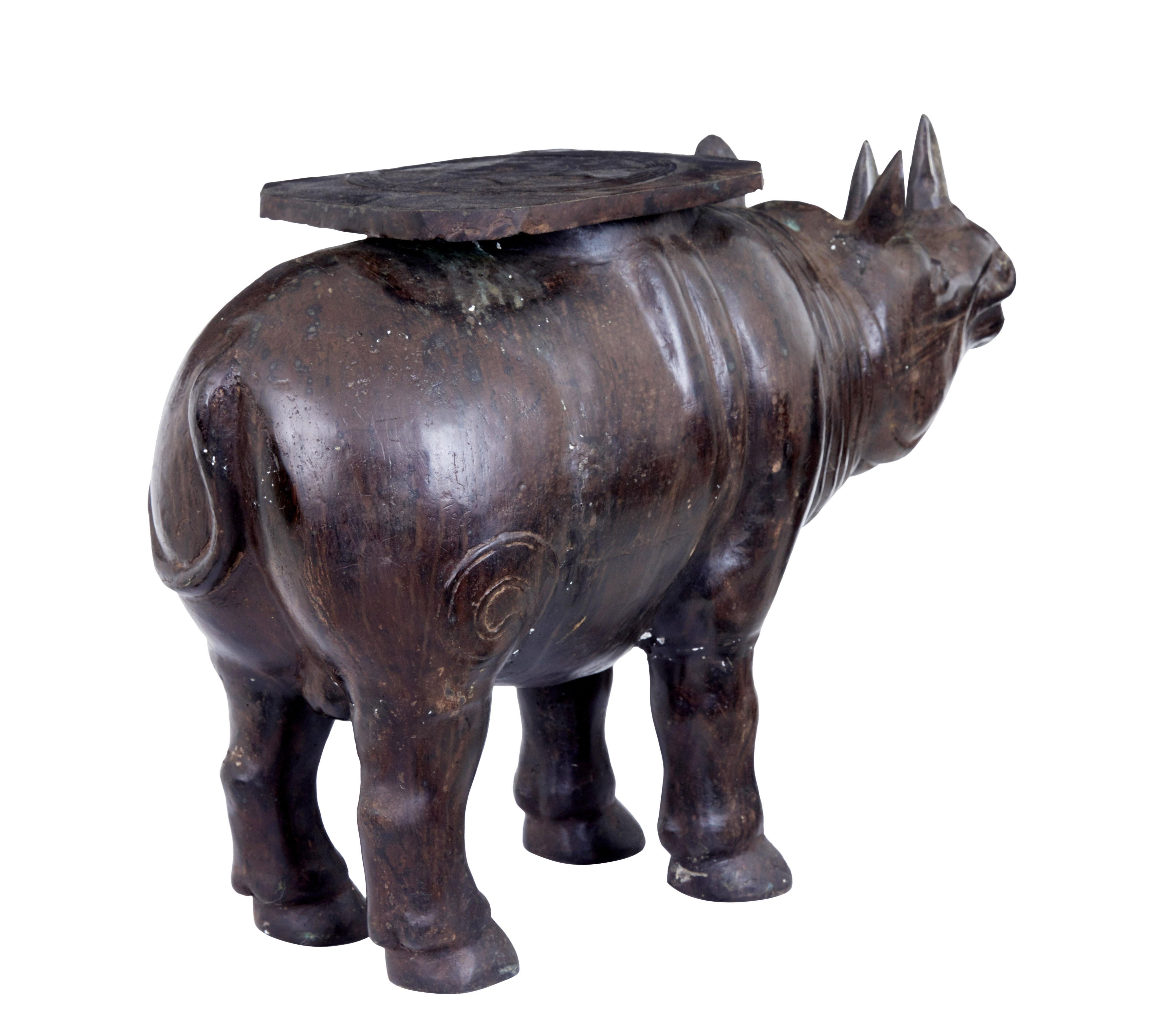 Early 20th Century Cast Bronze Rhino Occasional Table In Good Condition In Debenham, Suffolk