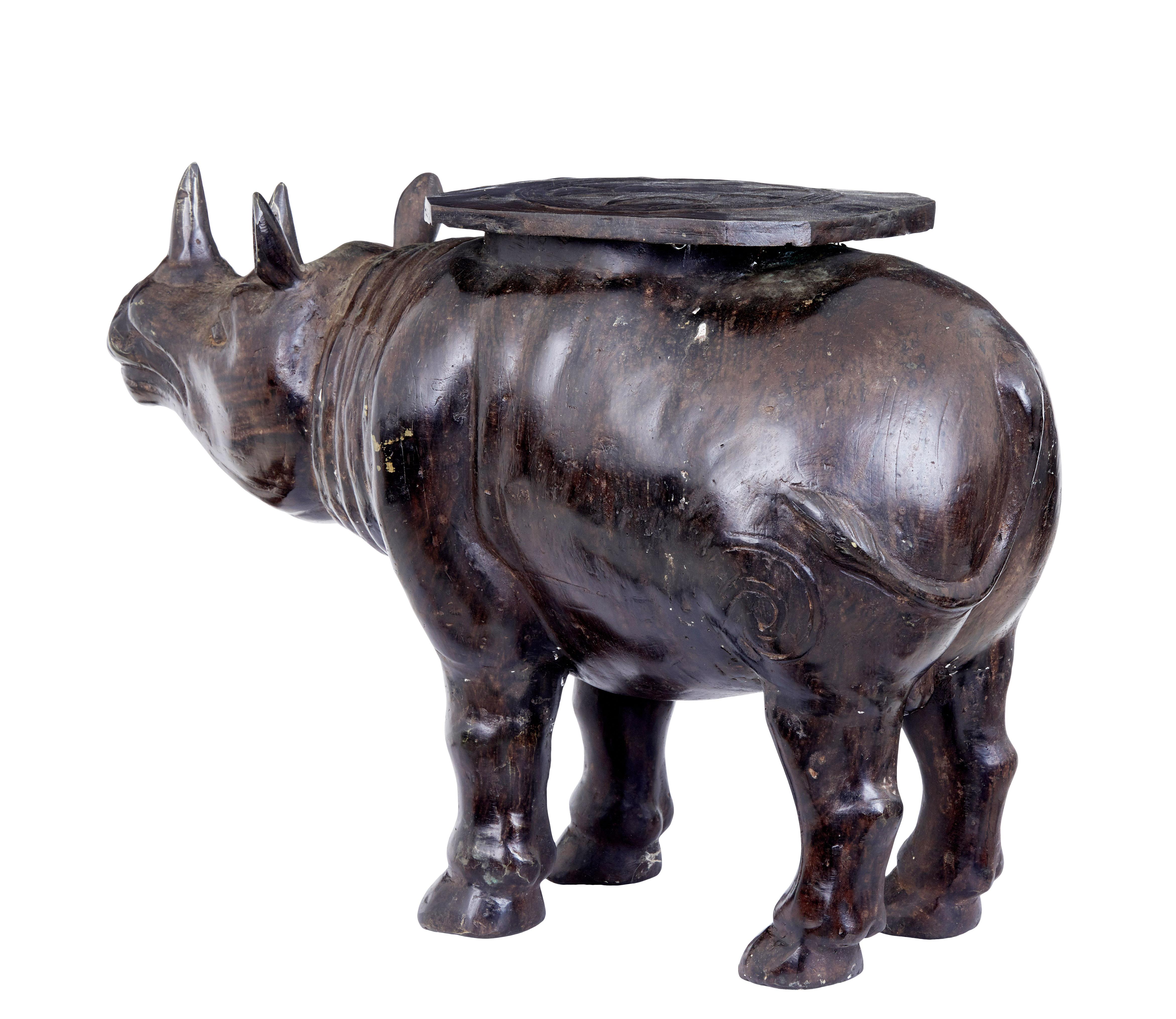 Early 20th Century Cast Bronze Rhino Occasional Table 2