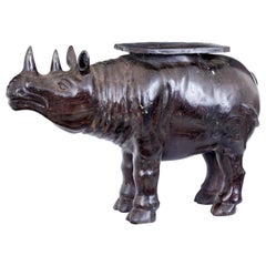 Early 20th Century Cast Bronze Rhino Occasional Table