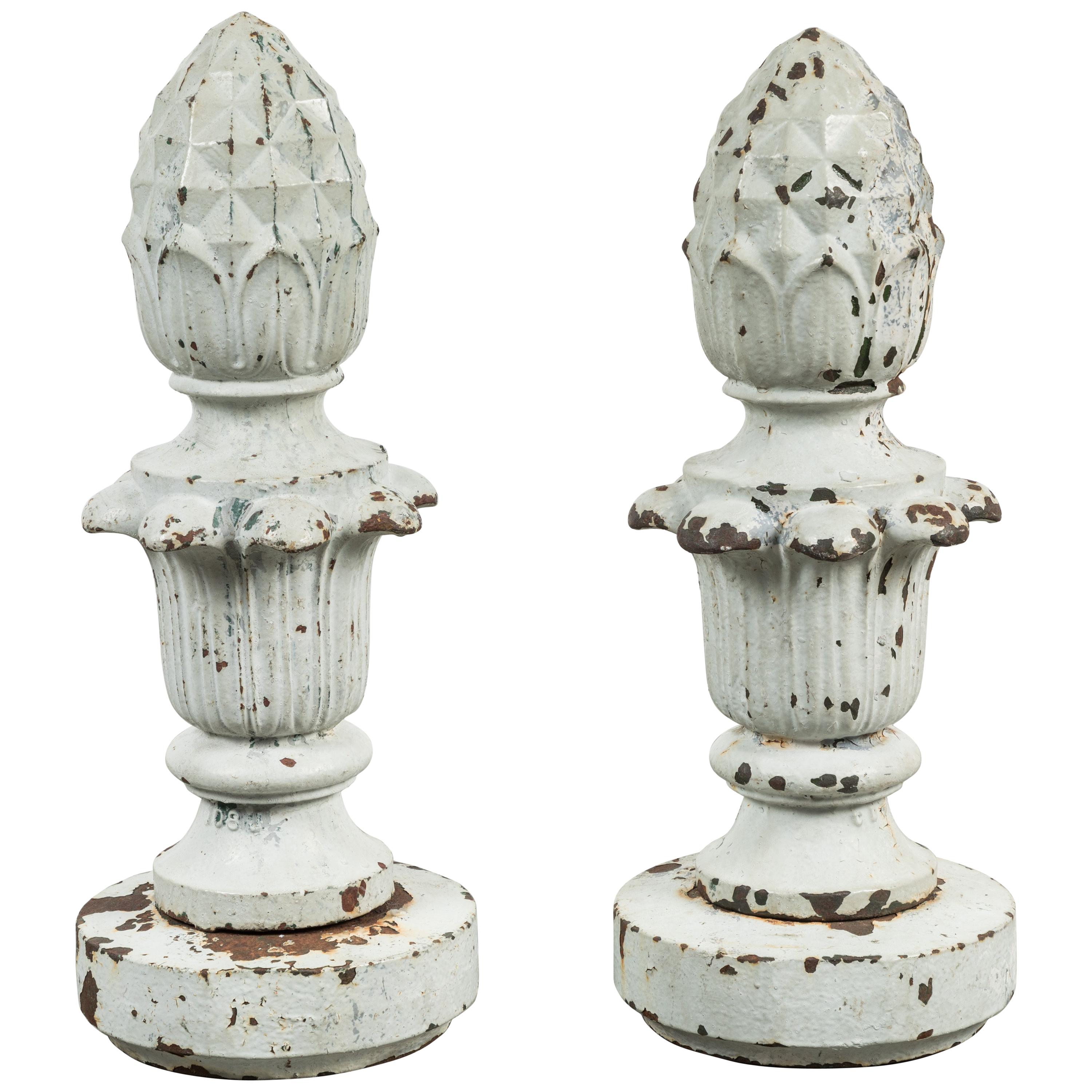 Early 20th Century Cast Iron Architectural Pineapple Finials, Pair