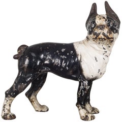 Antique Early 20th Century Cast Iron Boston Terrier Doorstop by Hubley, circa 1910-1930s