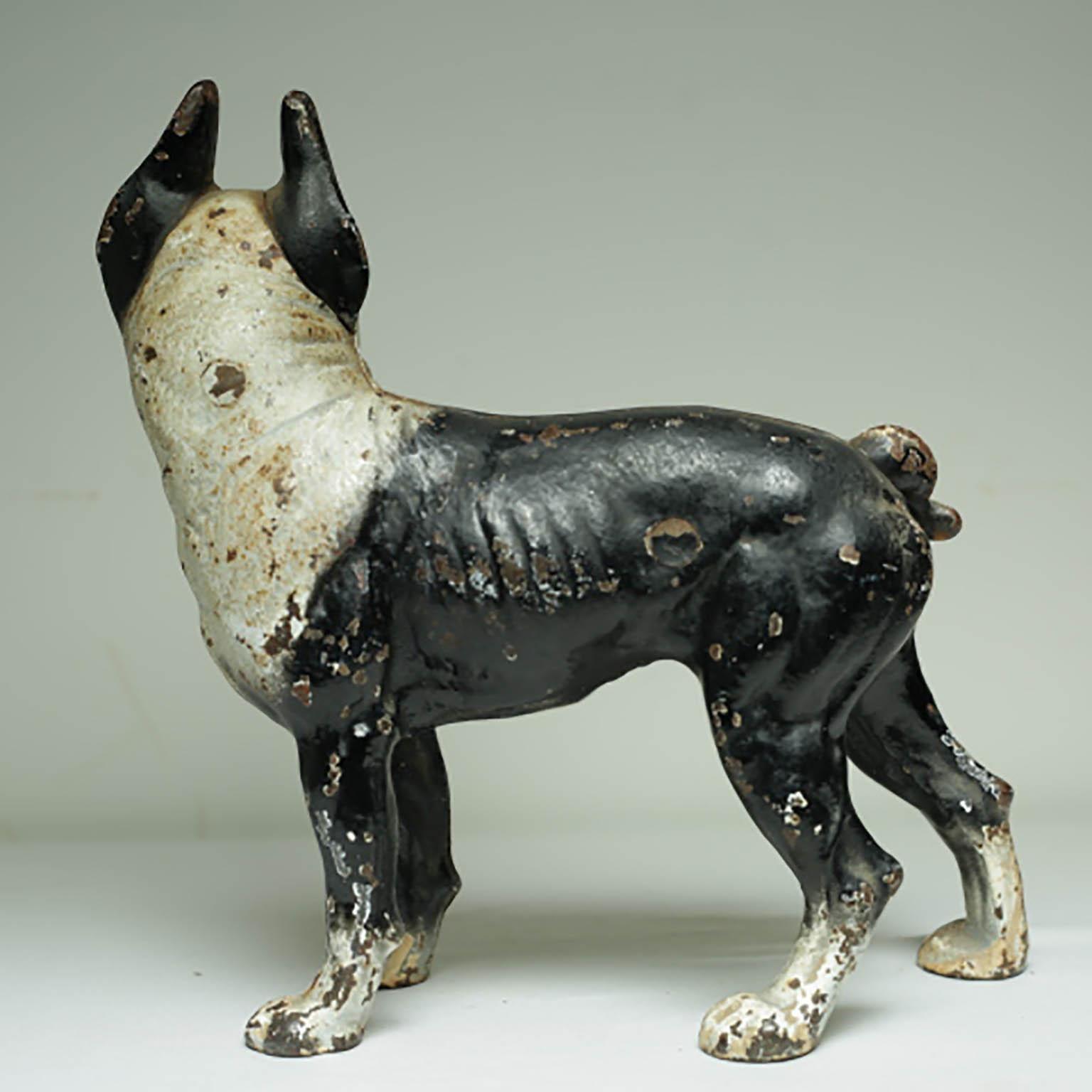 Industrial Early 20th Century Cast Iron Boston Terrier Doorstop by Hubley, circa 1930s