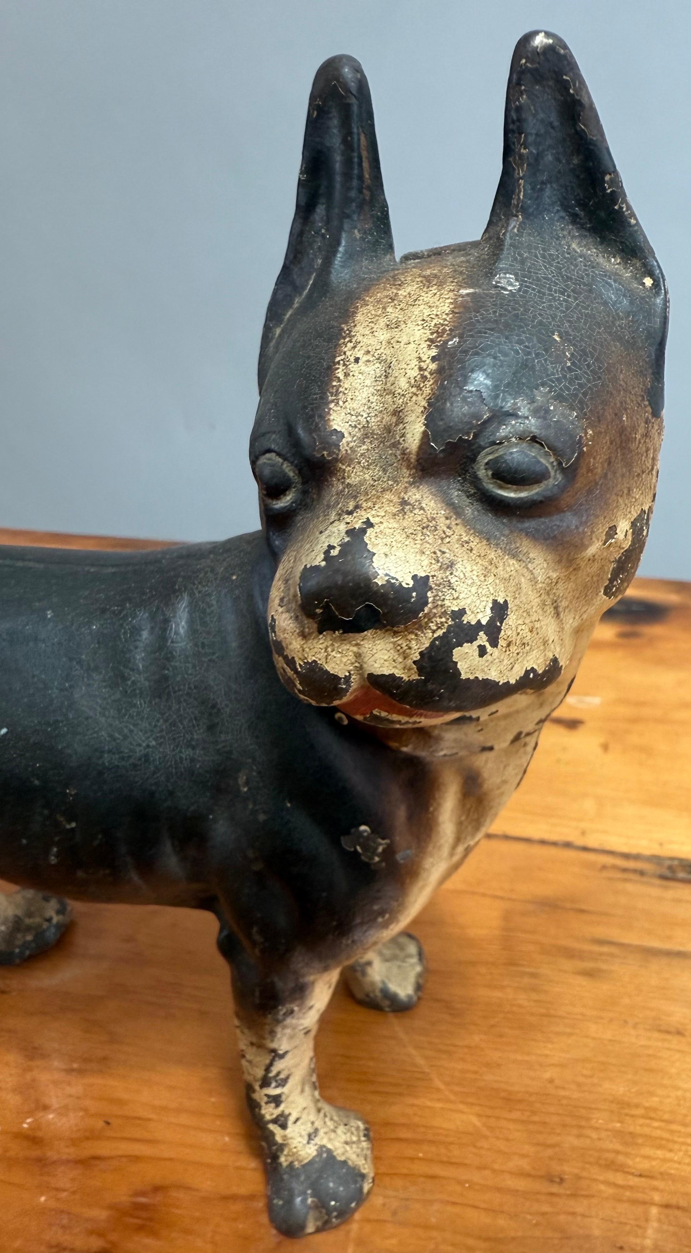 American Craftsman Early 20th Century Cast Iron Boston Terrier Doorstop For Sale