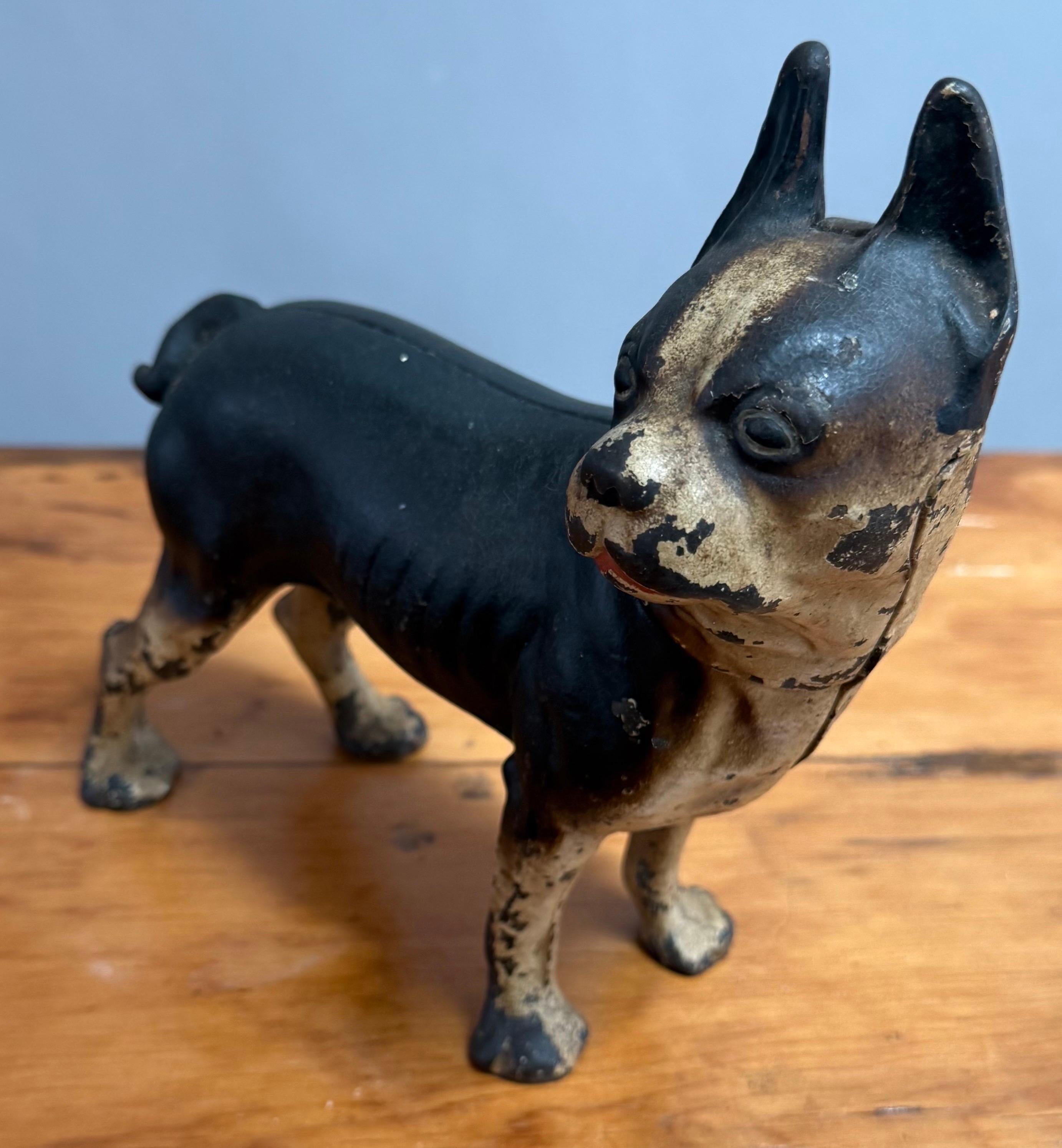 Metalwork Early 20th Century Cast Iron Boston Terrier Doorstop For Sale