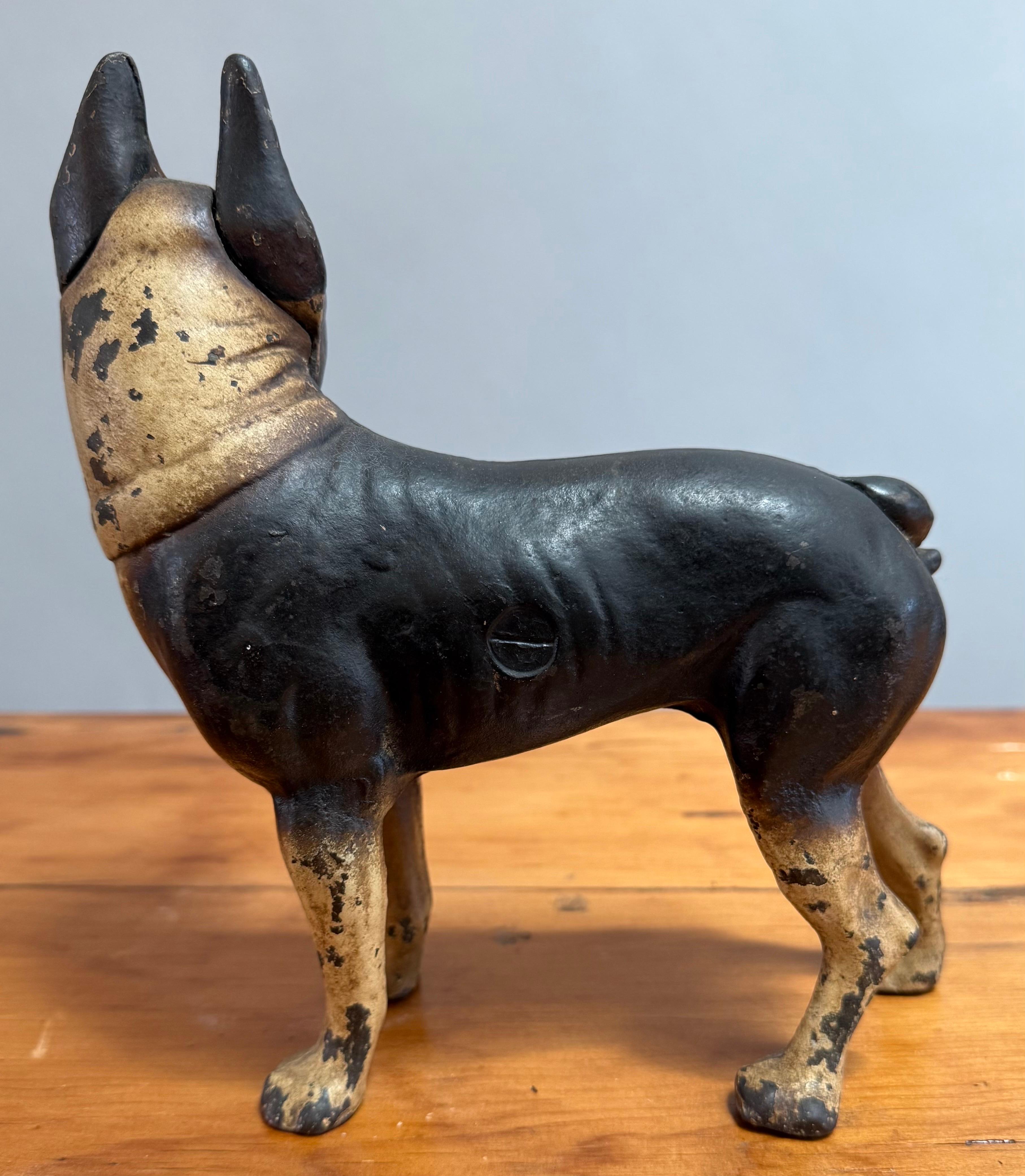 Metal Early 20th Century Cast Iron Boston Terrier Doorstop For Sale