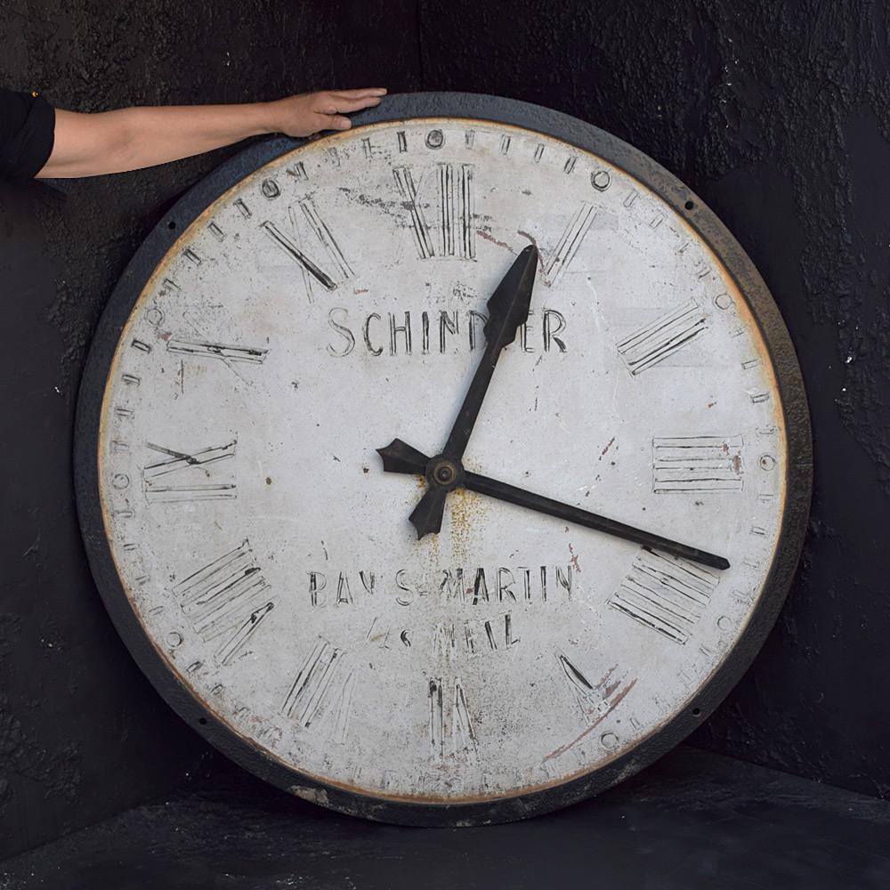 Early 20th Century cast iron clock face 

A huge example of an Early 20th Century cast iron clock face with moveable hands. This item is for decorative use only and does not come with a working movement. Weighing over 30kg but would be impressive