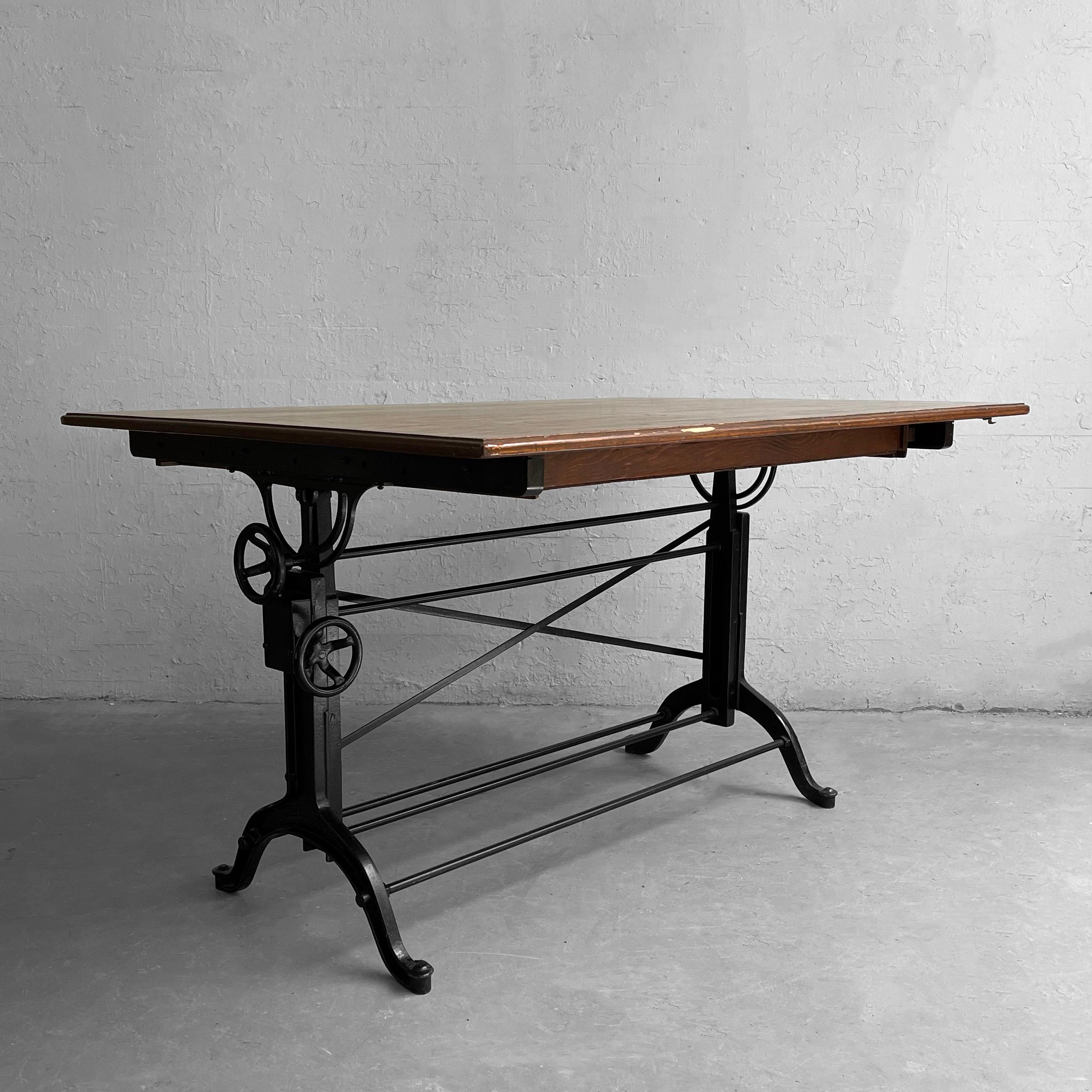 Early 20th Century Cast Iron Maple Drafting Table by Frederick Post Co 4
