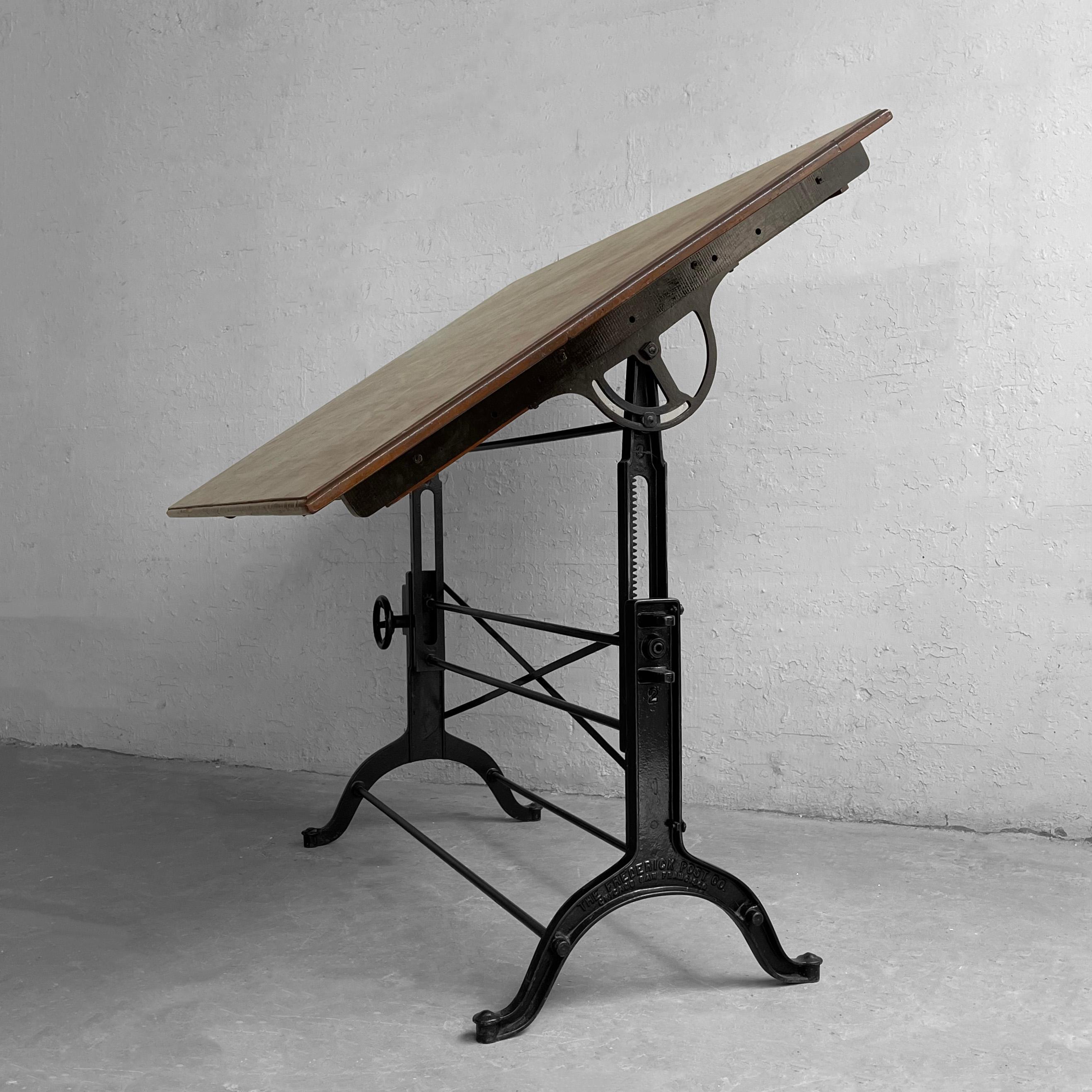 American Early 20th Century Cast Iron Maple Drafting Table by Frederick Post Co