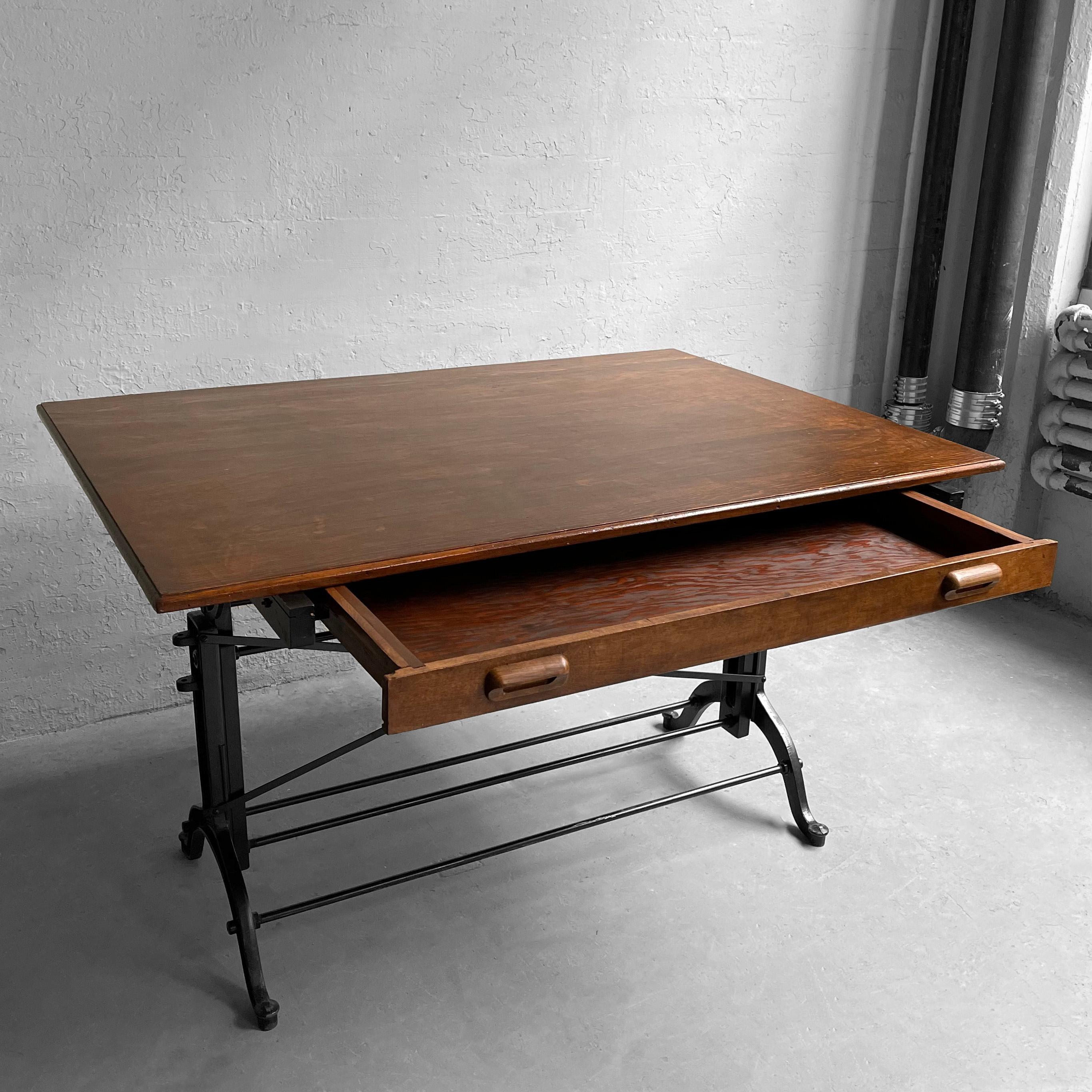 Early 20th Century Cast Iron Maple Drafting Table by Frederick Post Co 1