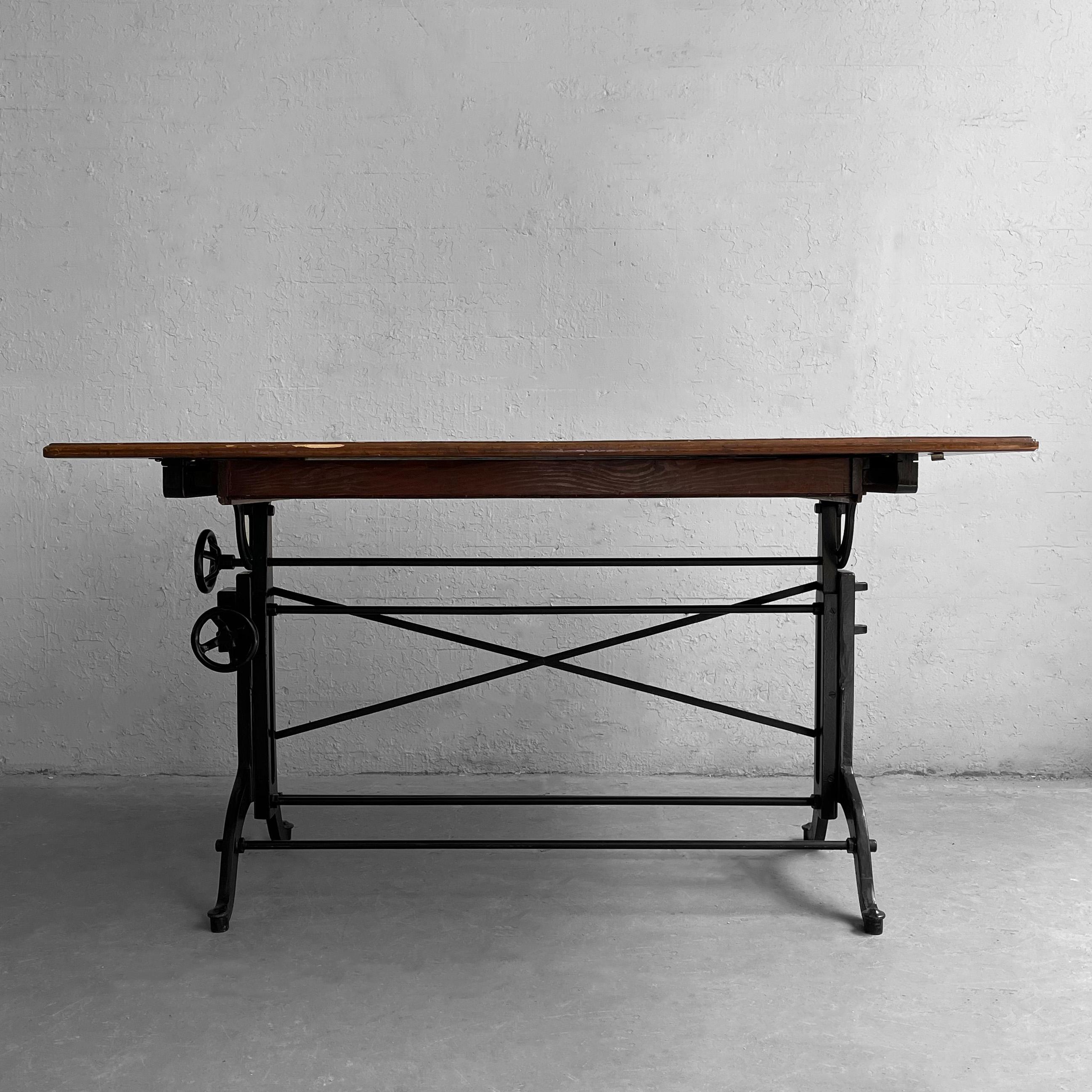 Early 20th Century Cast Iron Maple Drafting Table by Frederick Post Co 3