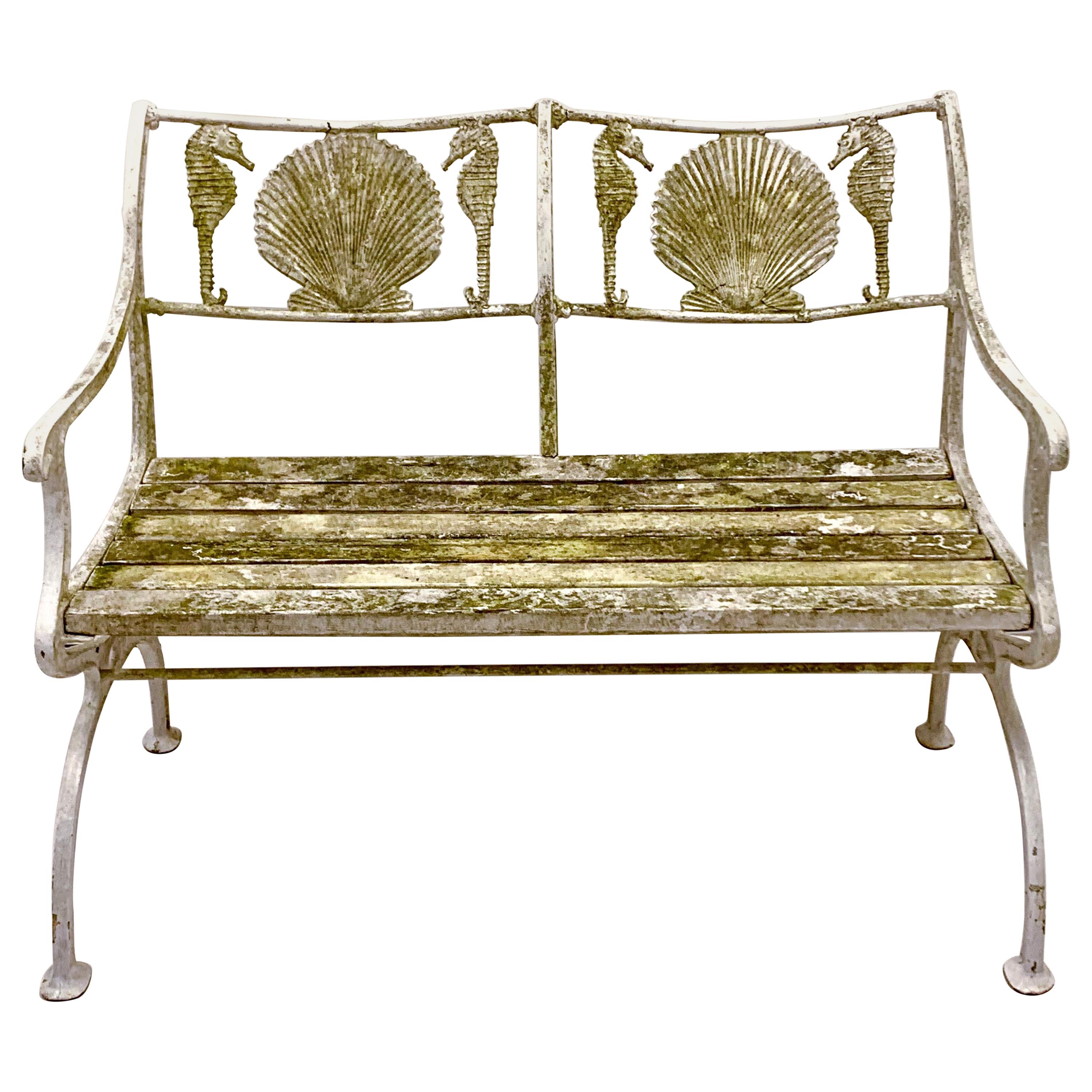 Early 20th Century Cast Iron Shell and Seahorse Form Bench by Marcy Foundry