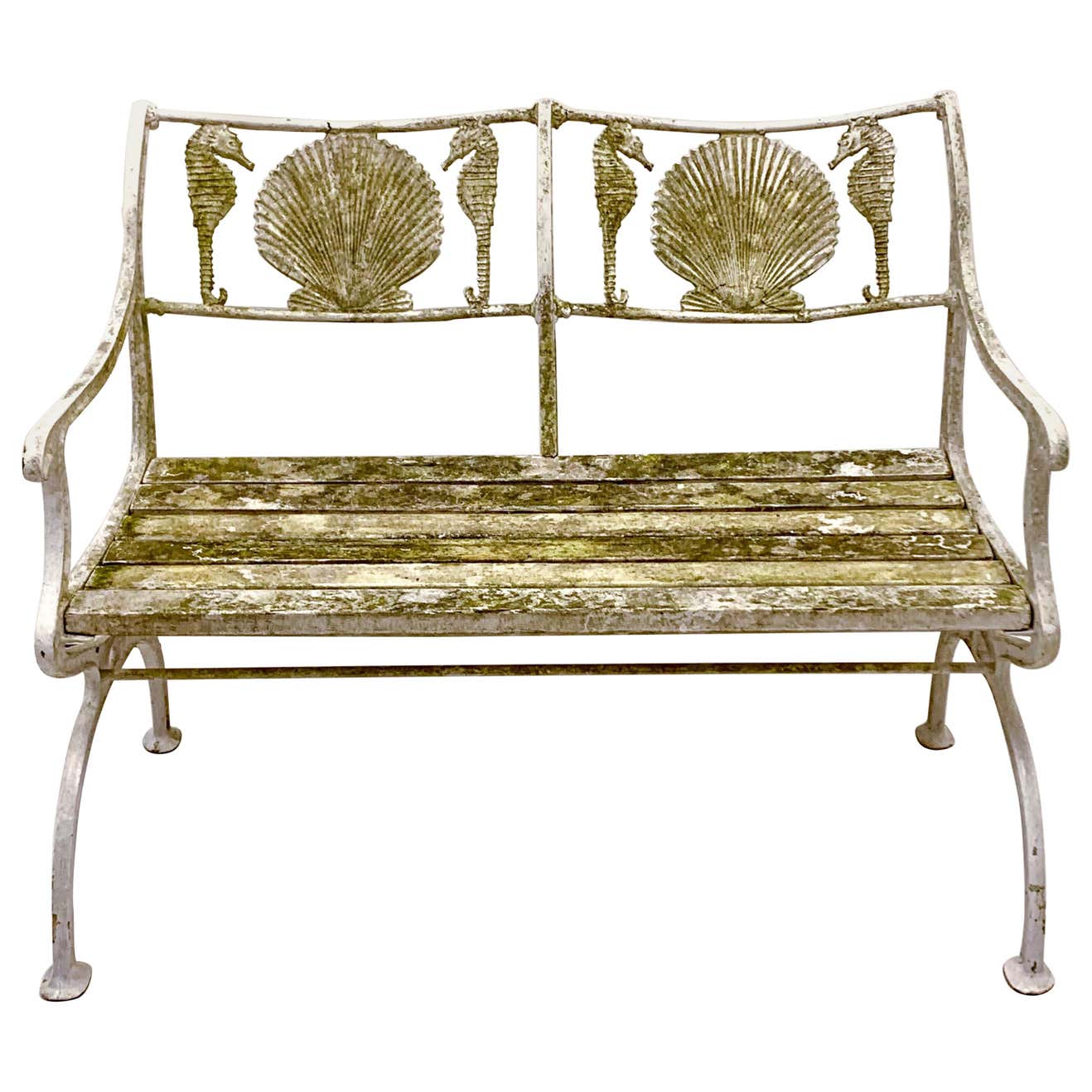 Early 20th Century Cast Iron Shell and Seahorse Form Bench by Marcy ...