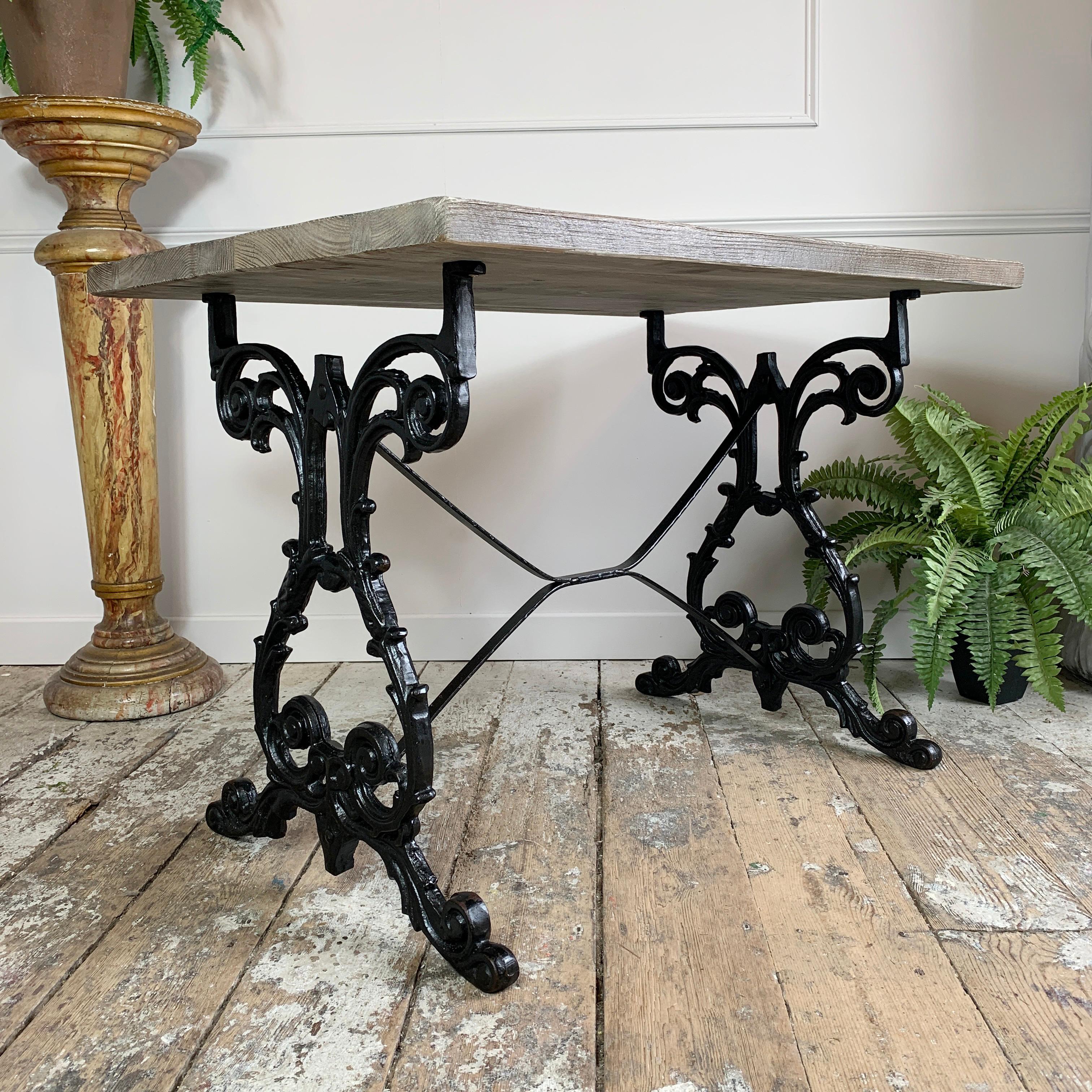 Early 20th Century Cast Iron Table with Contemporary Reclaimed Top For Sale 1