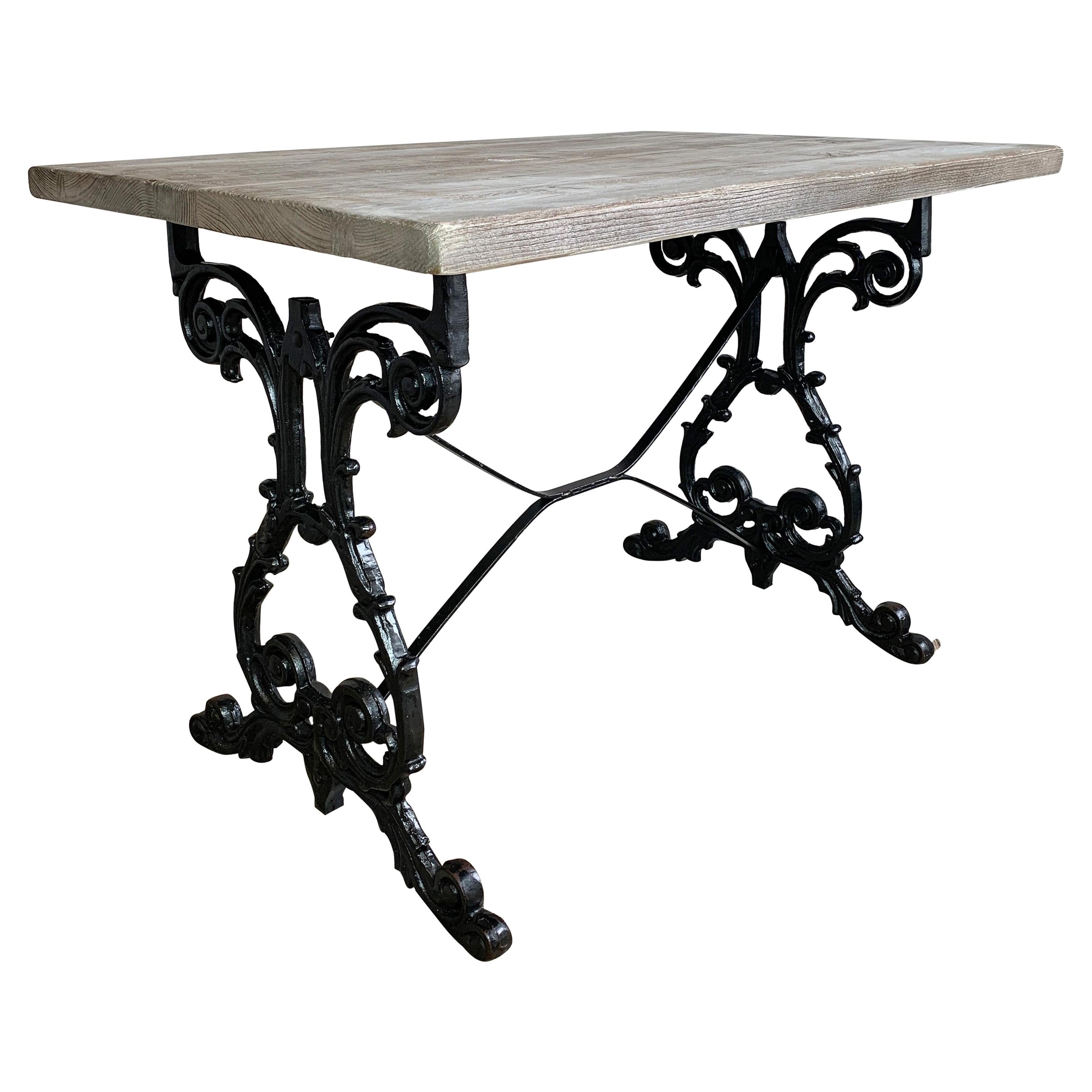Early 20th Century Cast Iron Table with Contemporary Reclaimed Top