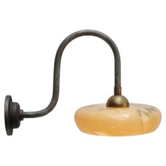 Early 20th Century Cast Iron Wall Lights with Yellow Marble Painted Glass Shade