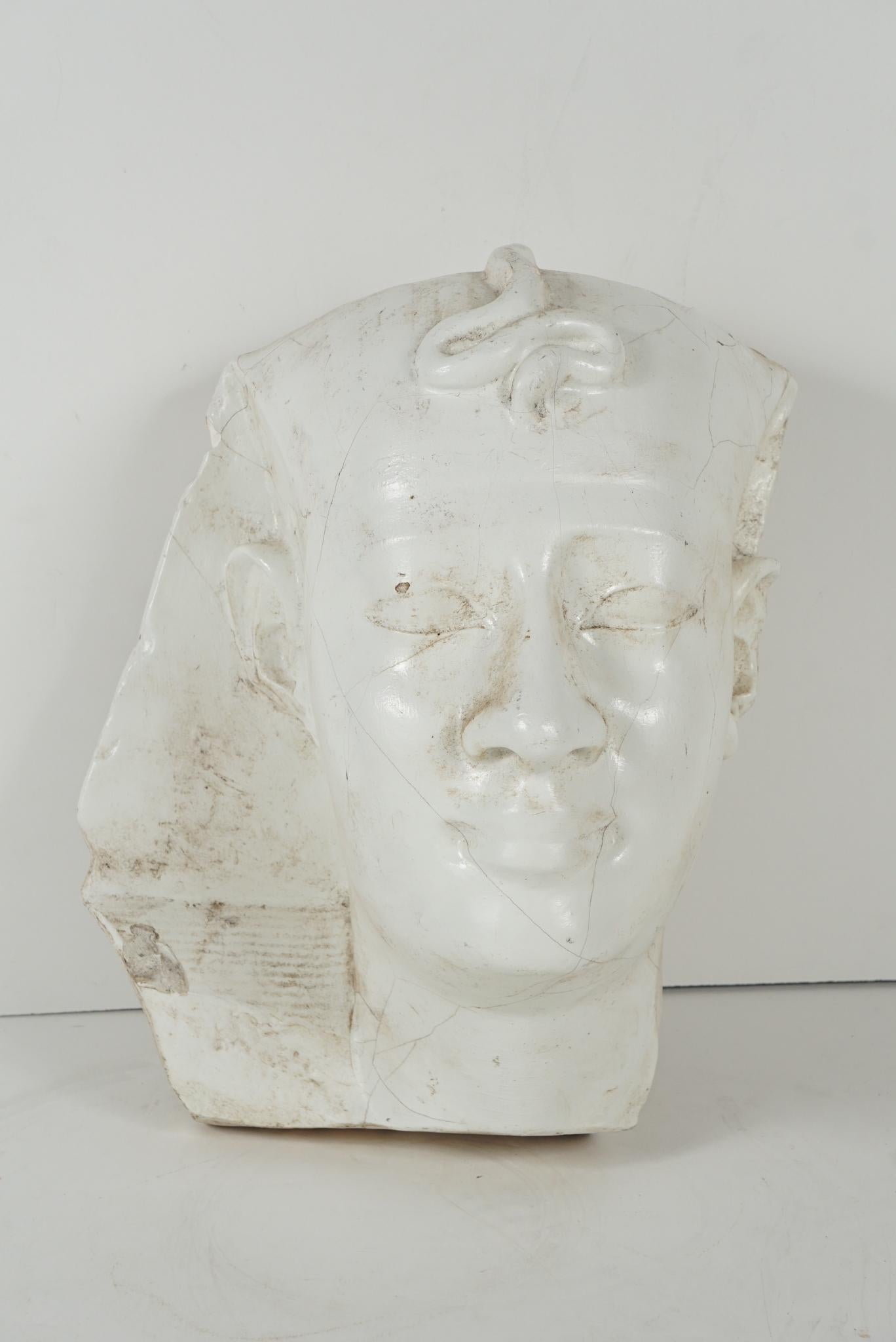 Egyptian Early 20th Century Cast Plaster Head of Pharaoh For Sale