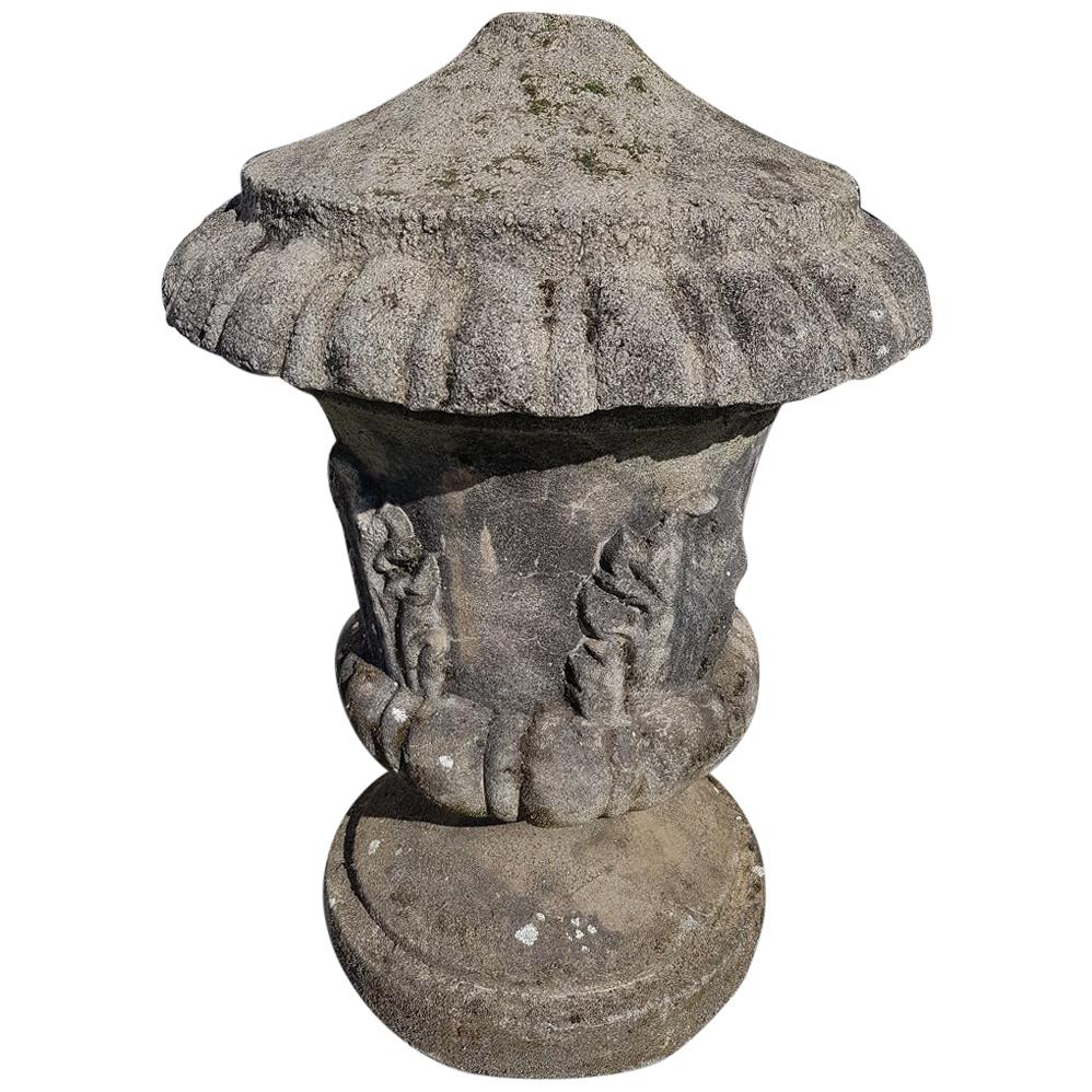 Early 20th Century Cast Stone Garden Urn with Acanthus Leaves For Sale