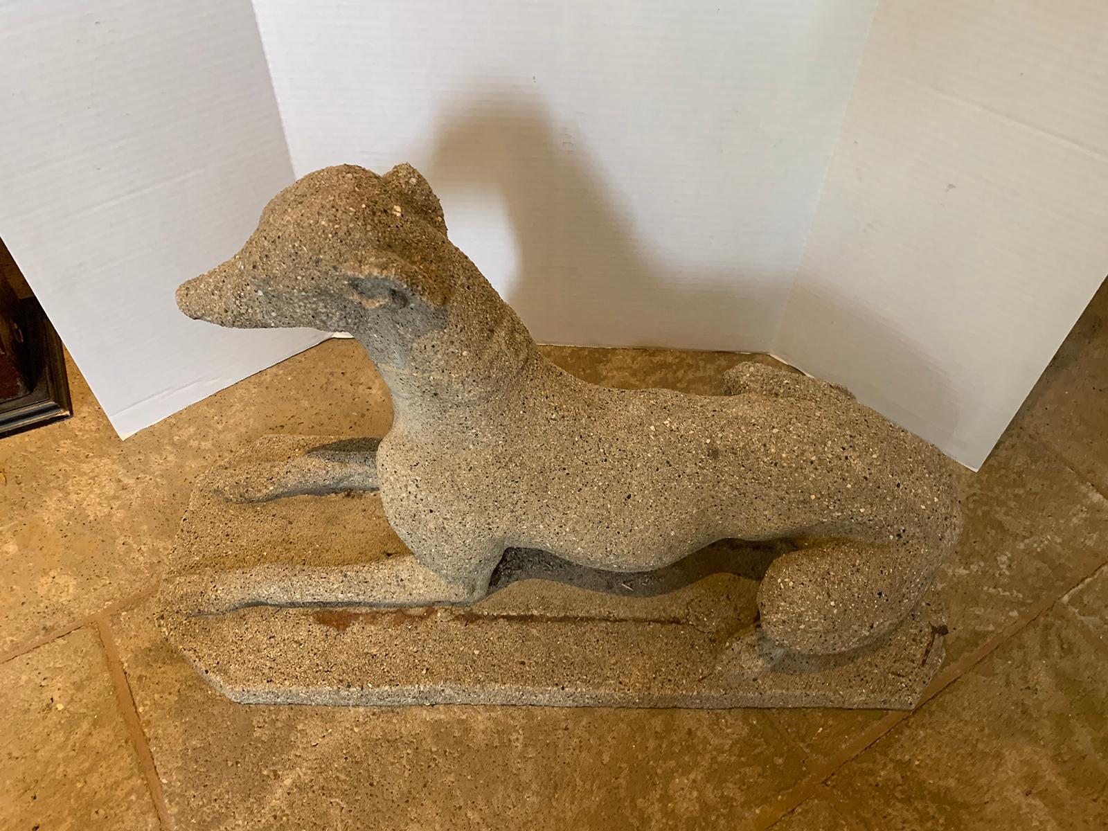 Early 20th Century Cast Stone Recumbent Whippet Dog 9