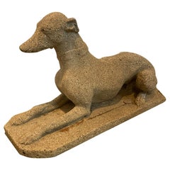 Early 20th Century Cast Stone Recumbent Whippet Dog