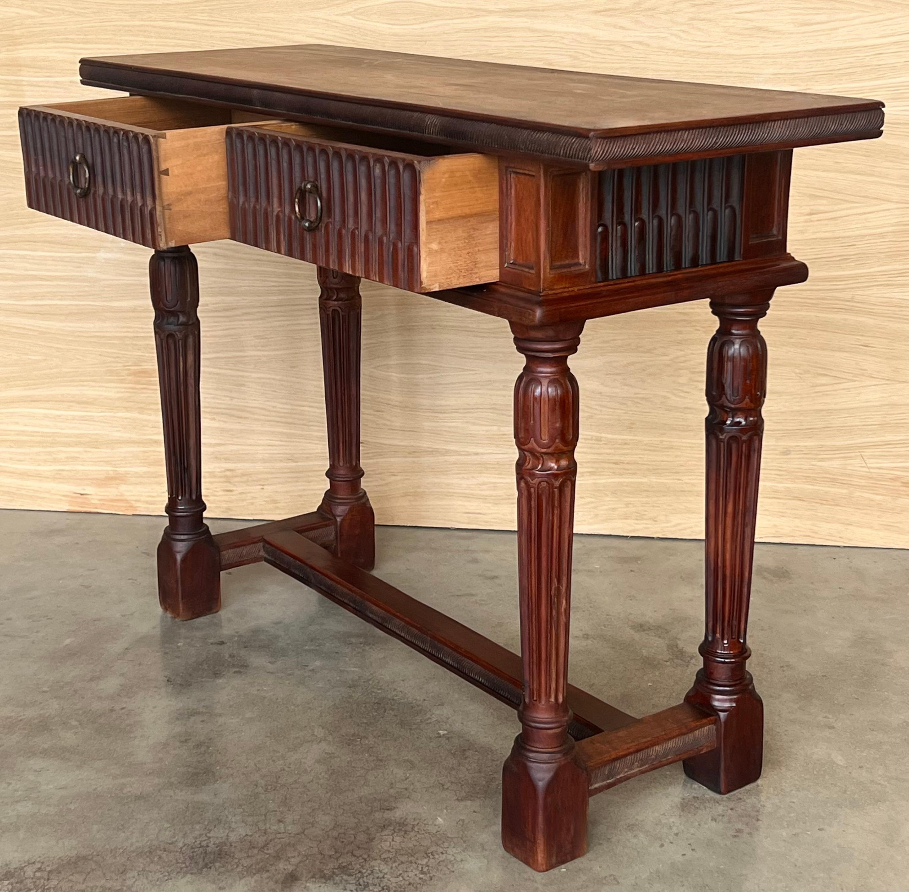 Early 20th Century Catalan Spanish Carved Walnut Console Table with Two Drawers For Sale 8