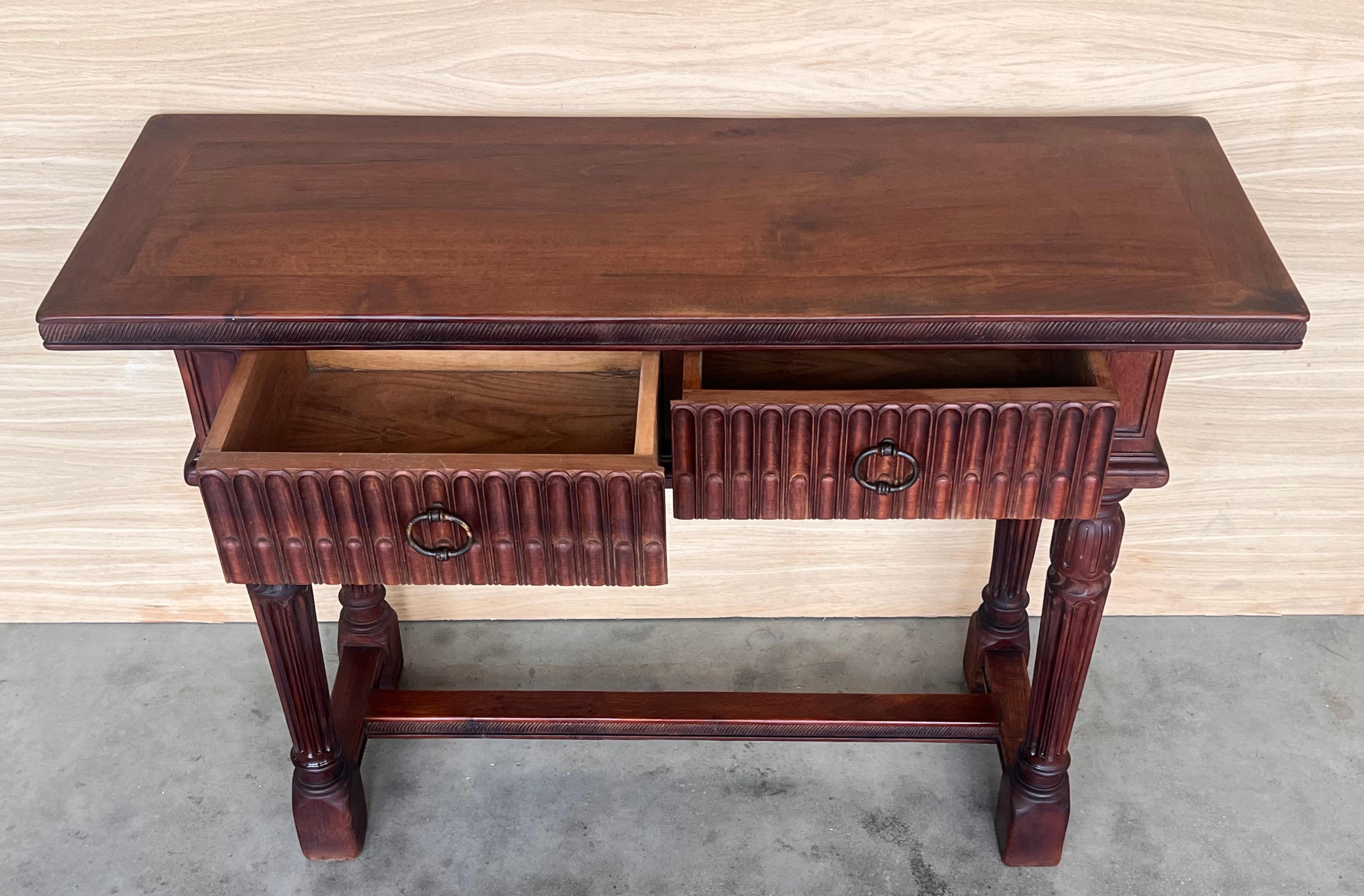Early 20th Century Catalan Spanish Carved Walnut Console Table with Two Drawers For Sale 9