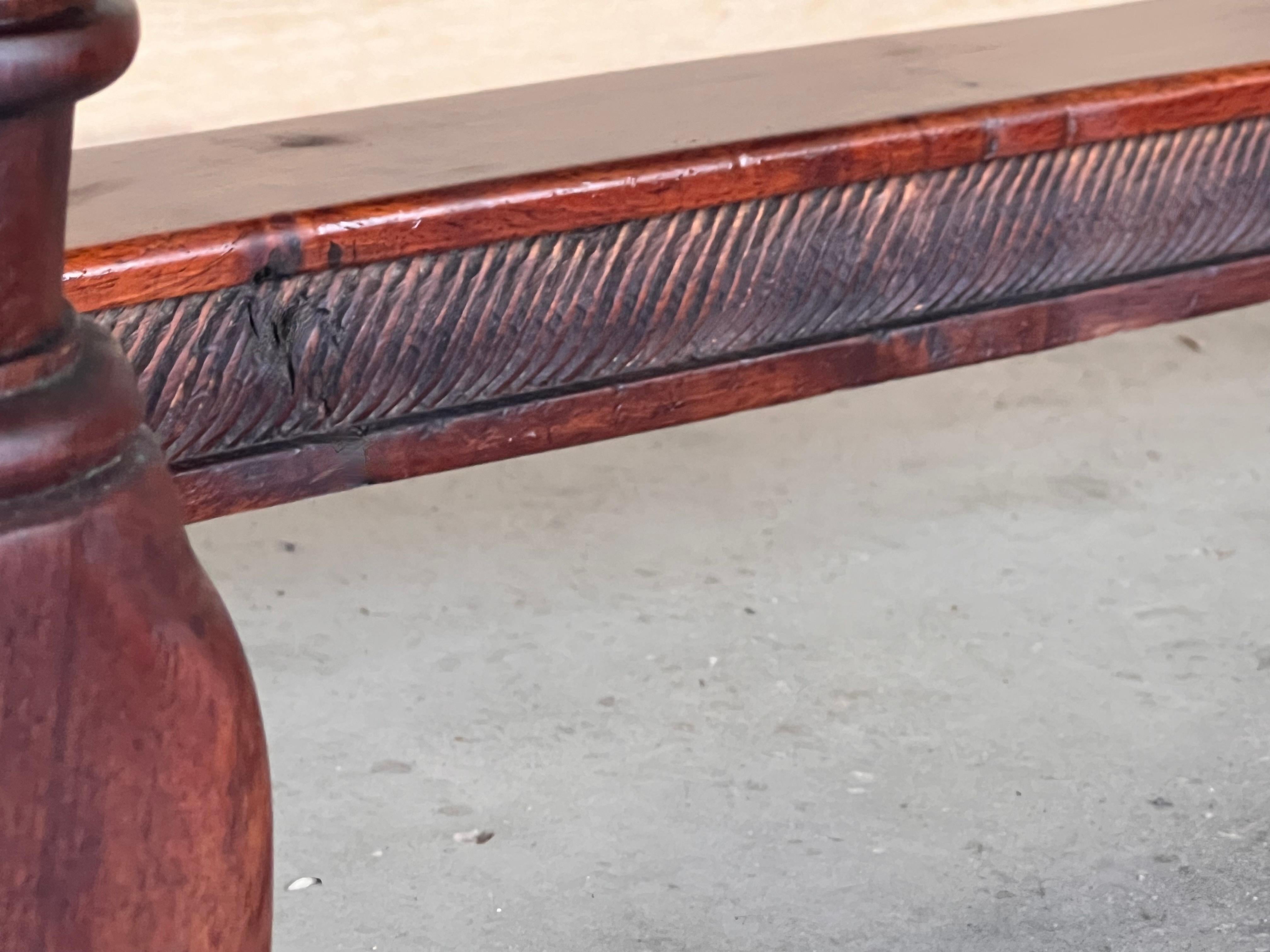 Early 20th Century Catalan Spanish Carved Walnut Console Table with Two Drawers For Sale 15