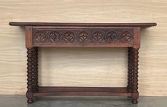 Early 20th Century Catalan Spanish Carved Walnut Console Table with Two Drawers