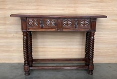 Early 20th Century Catalan Spanish Carved Walnut Console Table with Two Drawers