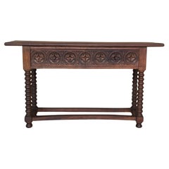 Early 20th Century Catalan Spanish Carved Walnut Console Table with Two Drawers