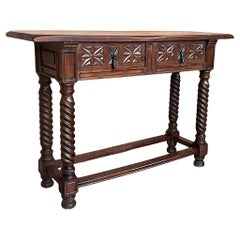 Early 20th Century Catalan Spanish Carved Walnut Console Table with Two Drawers