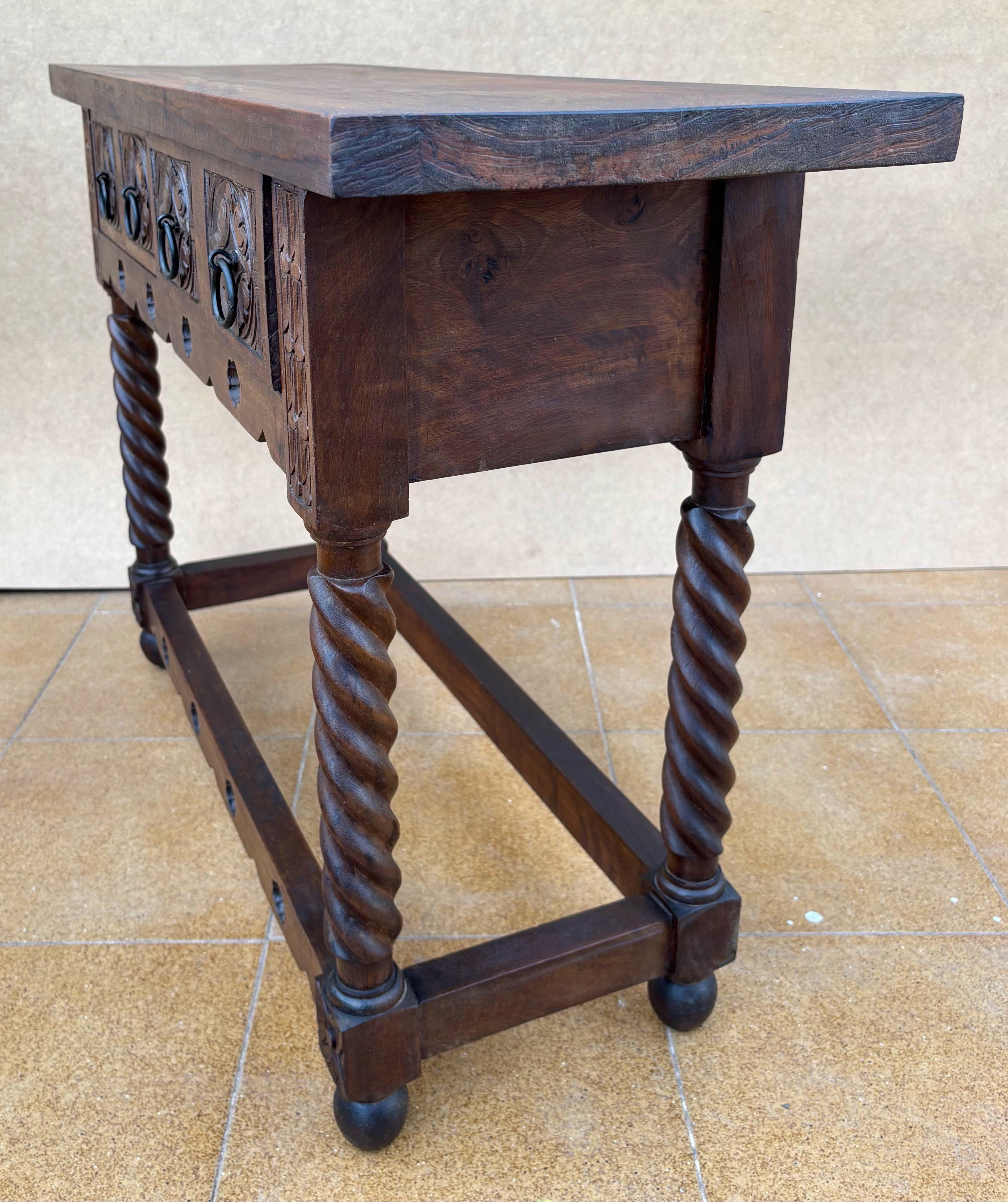 Wrought Iron Early 20th Century Catalan Spanish Carved Walnut Wood Console Table For Sale