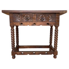 Early 20th Century Catalan Spanish Carved Walnut Wood Console Table