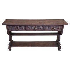 Early 20th Century Catalan Spanish Hand Carved Walnut Console Table