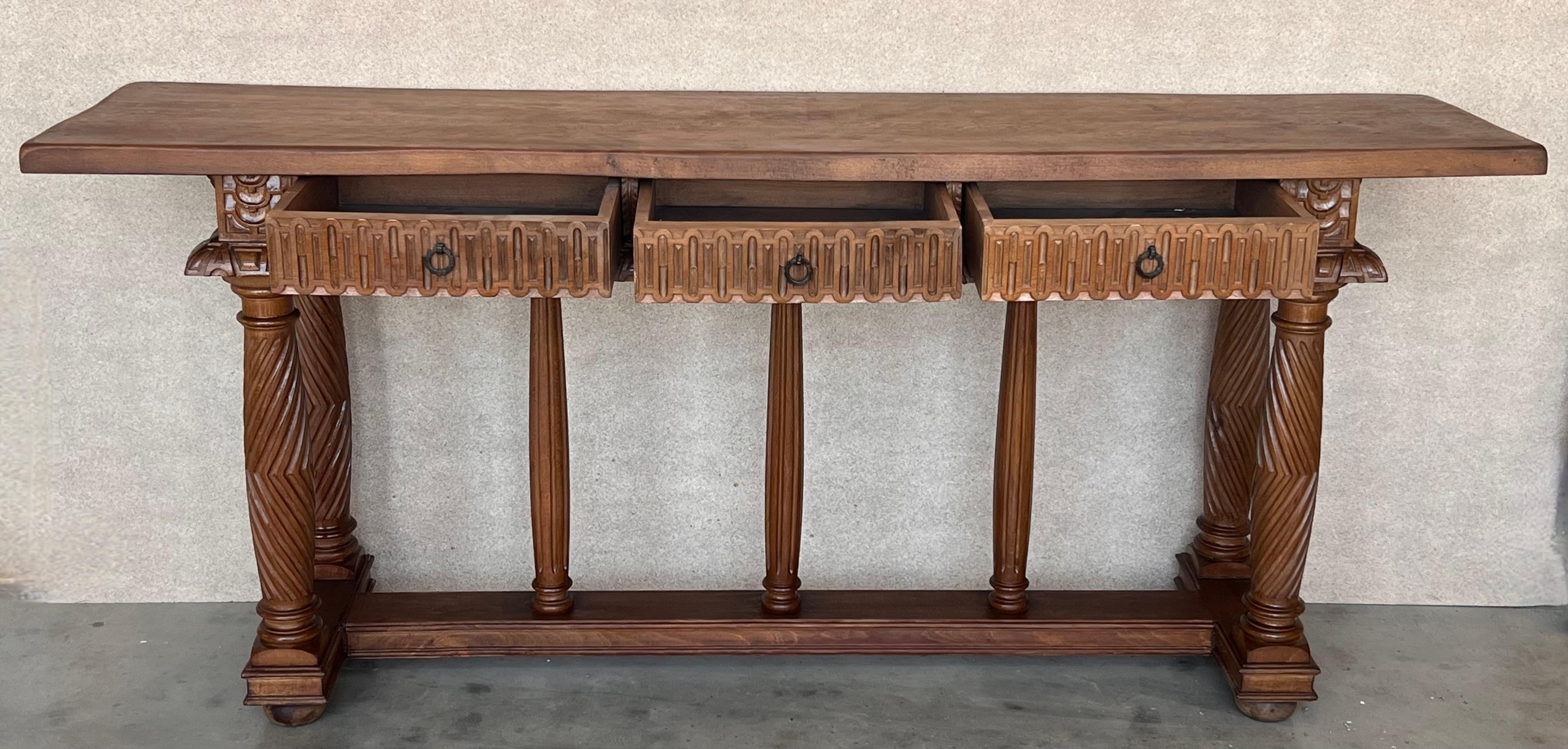 Early 20th Century Catalan Spanish Hand Carved Walnut Console Table 1