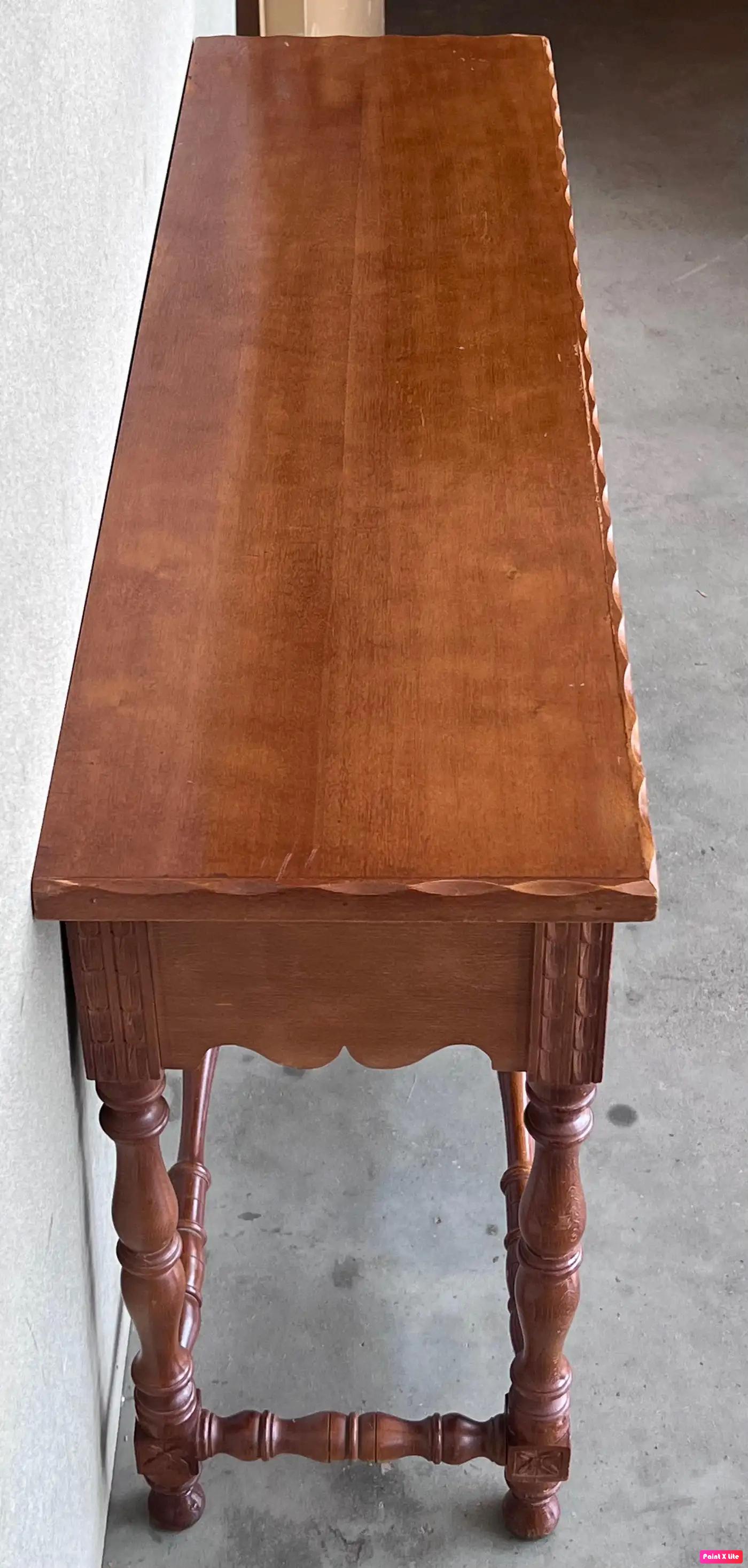 Early 20th Century Catalan Spanish Hand Carved Walnut Console Table 1