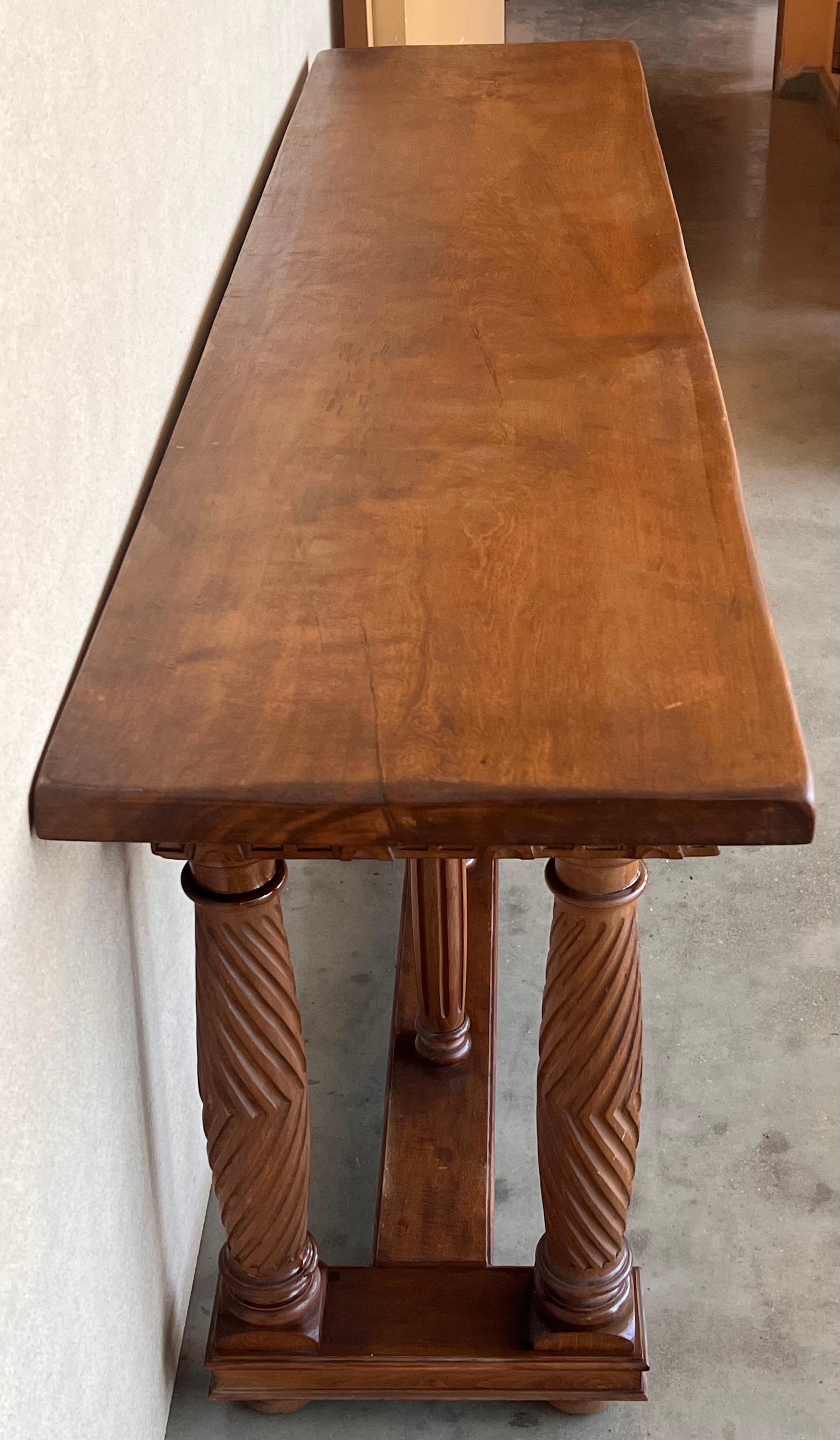 Early 20th Century Catalan Spanish Hand Carved Walnut Console Table 2