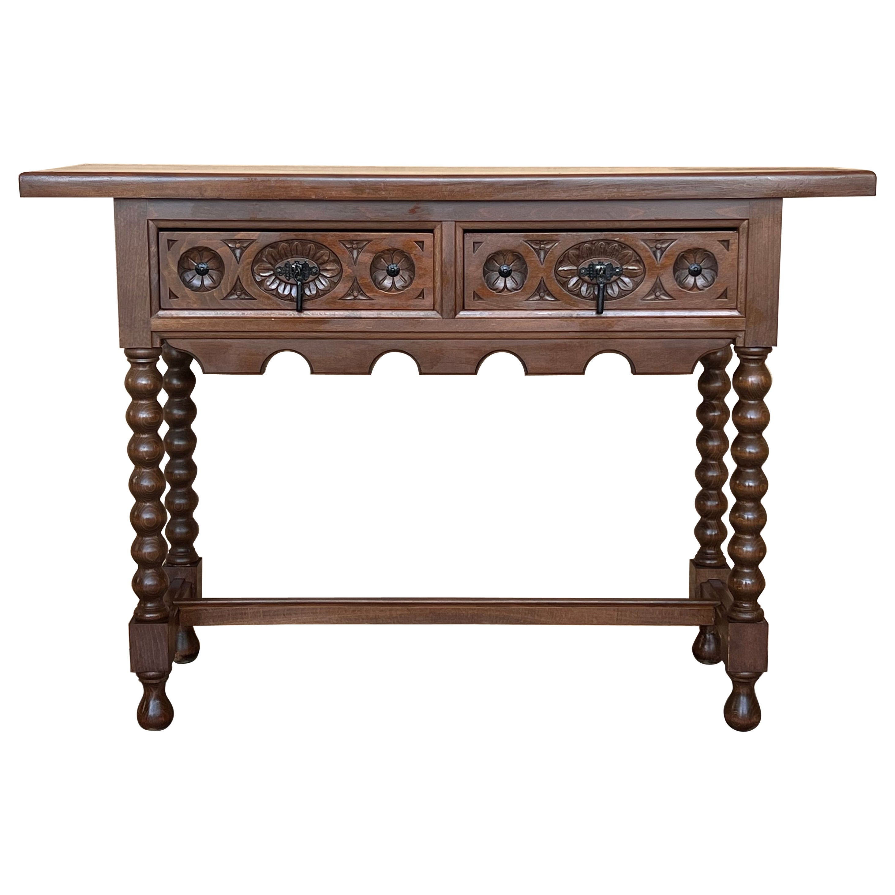 Early 20th Century Catalan Spanish Hand Carved Walnut Console Table