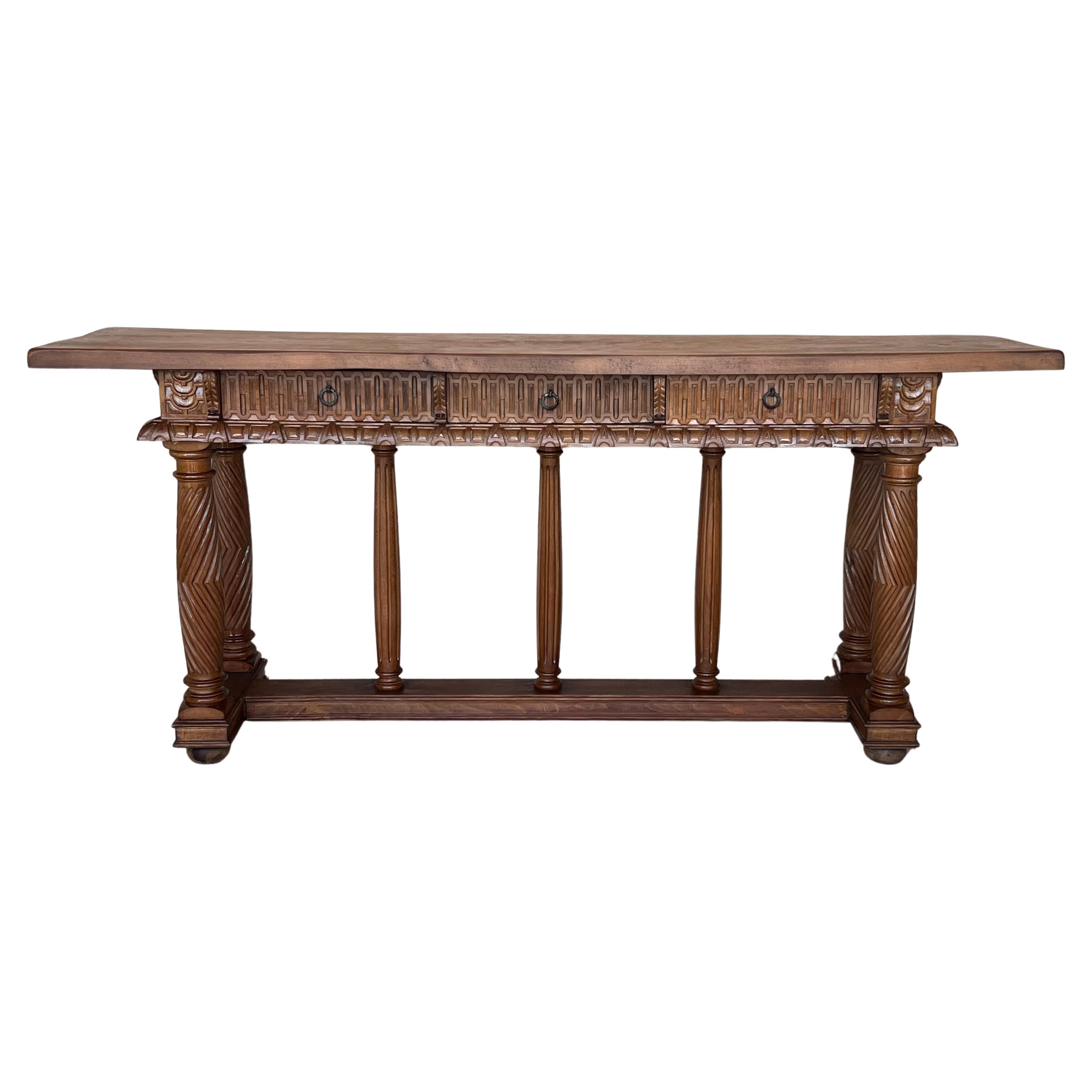 Early 20th Century Catalan Spanish Hand Carved Walnut Console Table