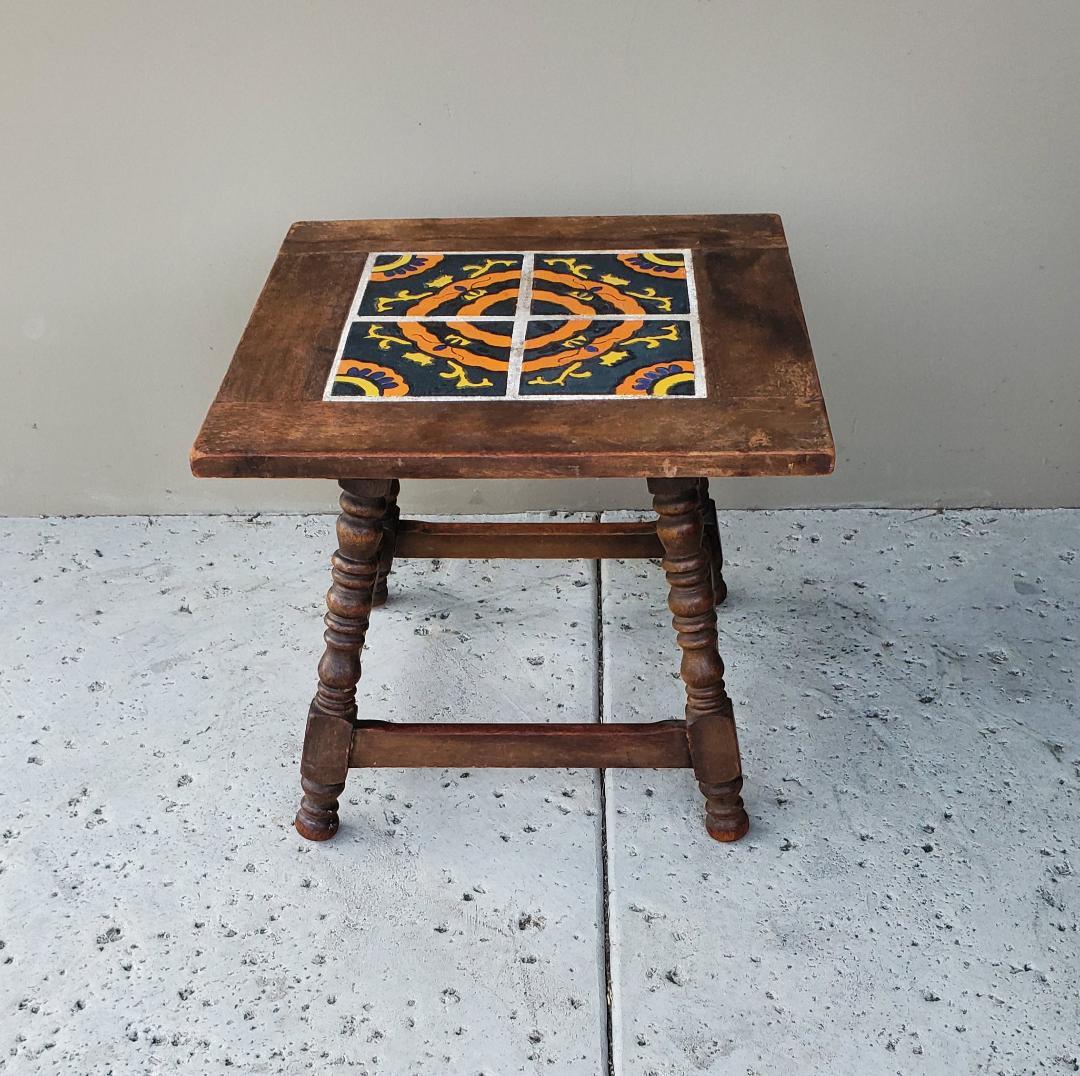 Early 20th Century Catalina Tile Table Mission Craftsman Arts & Craft Spanish  In Good Condition For Sale In Monrovia, CA