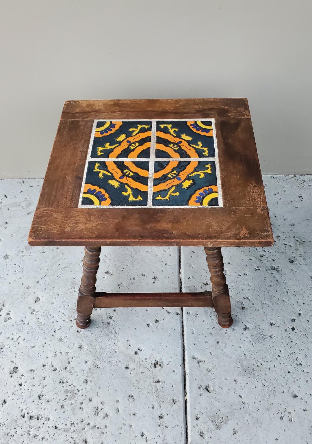 Early 20th Century Catalina Tile Table Mission Craftsman Arts & Craft Spanish  In Good Condition For Sale In Monrovia, CA