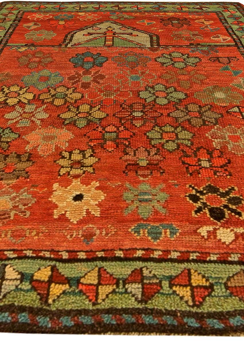 Georgian Early 20th Century Caucasian Orange Green Handmade Wool Rug by Doris Leslie Blau