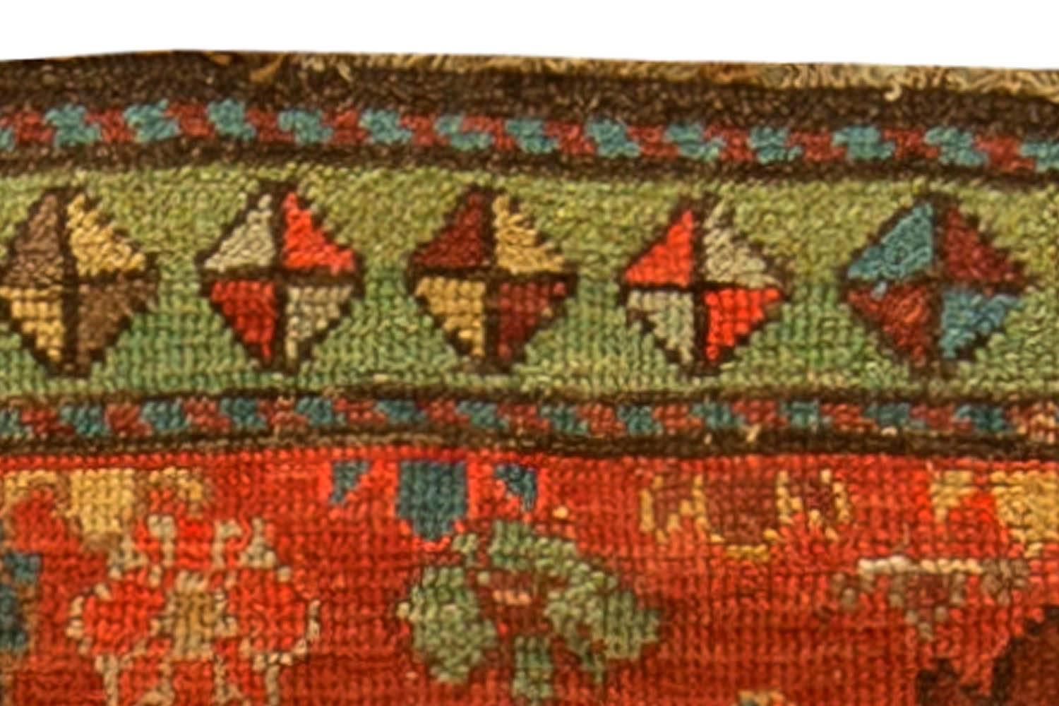 Hand-Knotted Early 20th Century Caucasian Orange Green Handmade Wool Rug by Doris Leslie Blau
